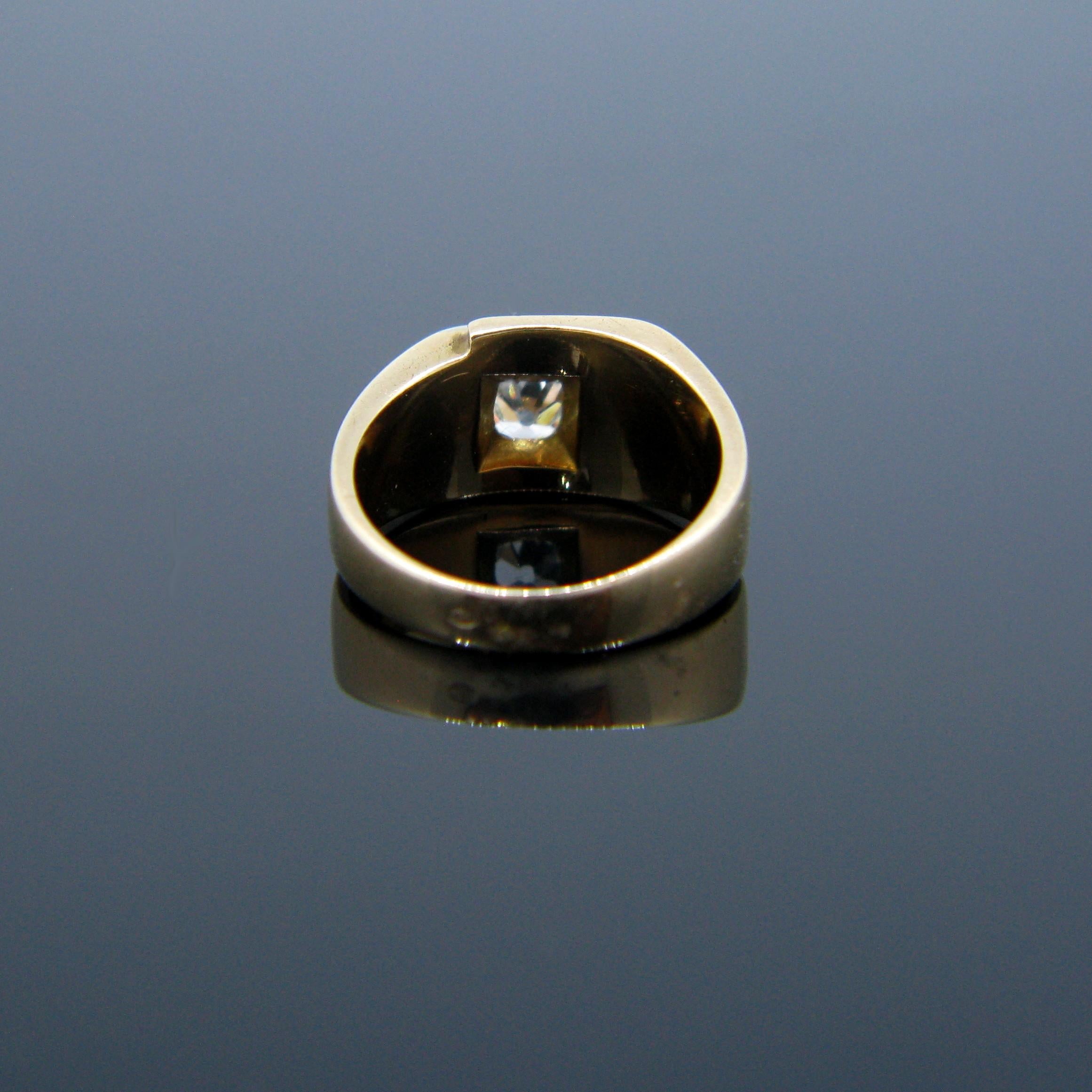 Women's or Men's Vintage Diamond Signet Gyspy Yellow White Gold Ring