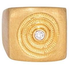 Anello con diamante d'epoca Sz 6.5 Quadrato Fossile Design/One Gioielli in oro giallo 18k