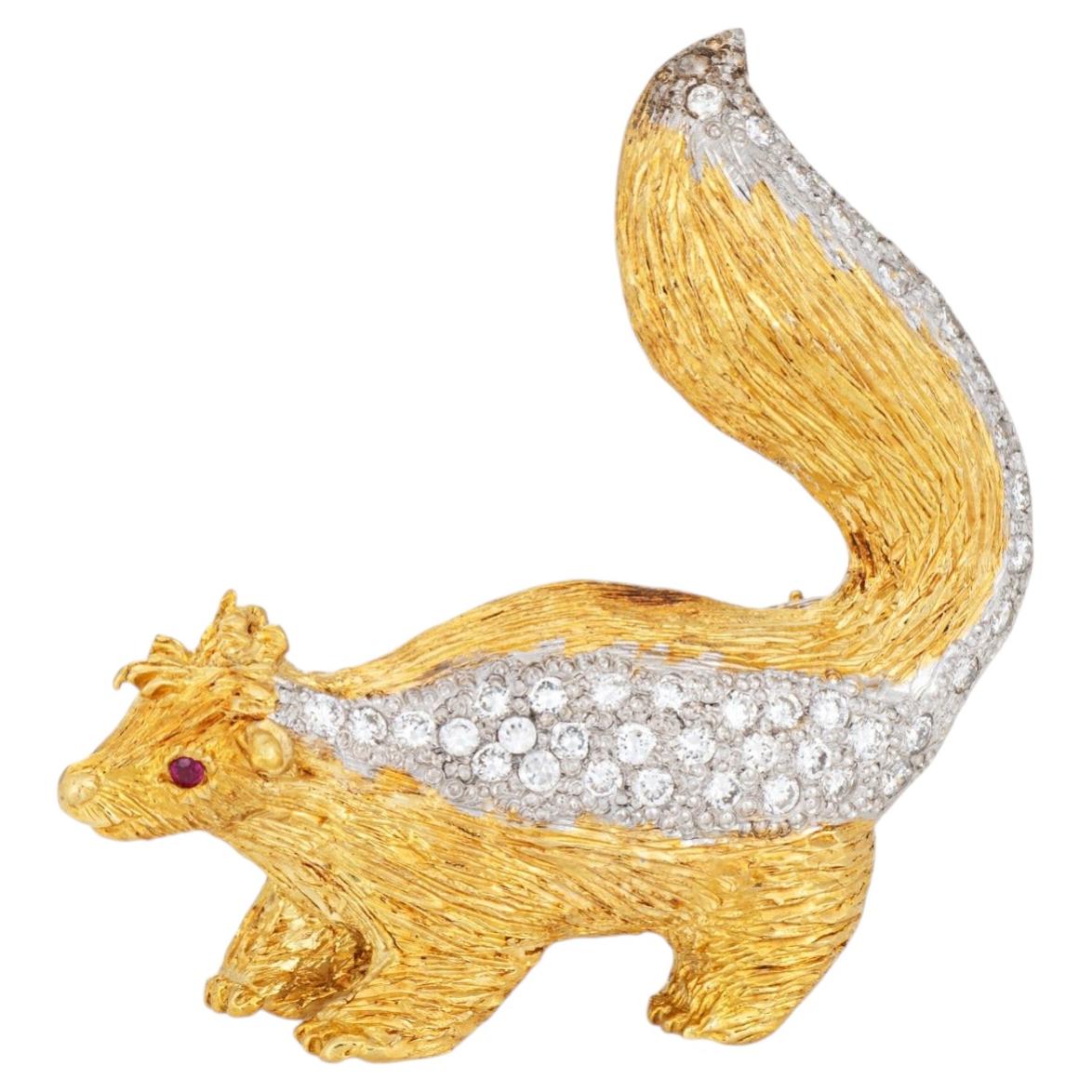 Spilla vintage "Diamond Skunk" in oro giallo 18 carati e platino - Gioielli di alta gamma a tema animale