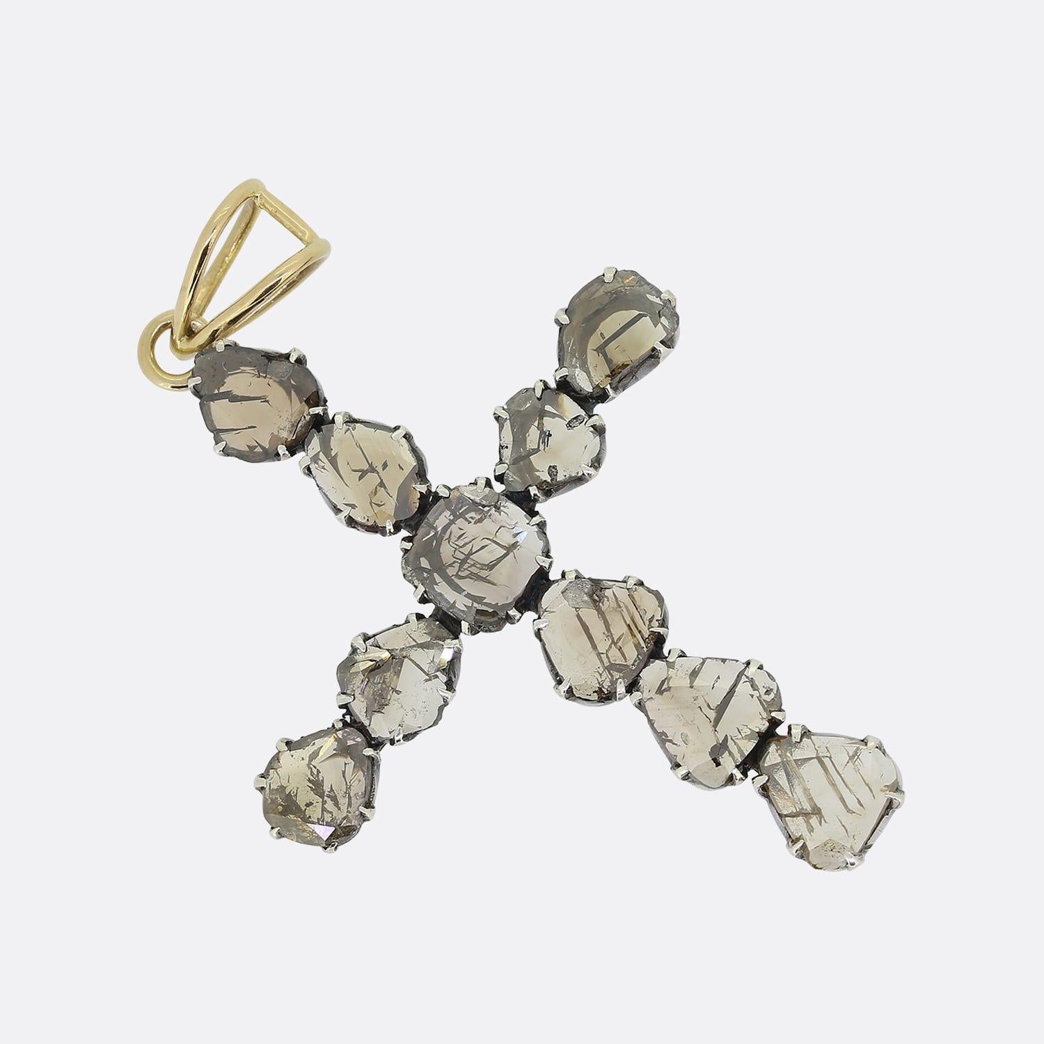 Rough Cut Vintage Diamond Slice Cross Pendant