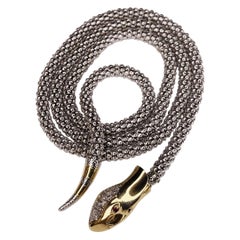 Vintage Diamond Snake Gold Serpent Long Sliding Necklace Fine Estate Jewelry