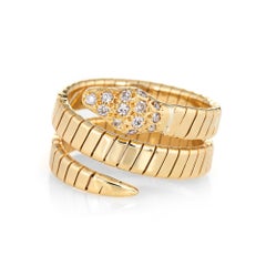 Vintage Diamond Snake Ring 18 Karat Yellow Gold Coiled Band Estate Fine Jewelry