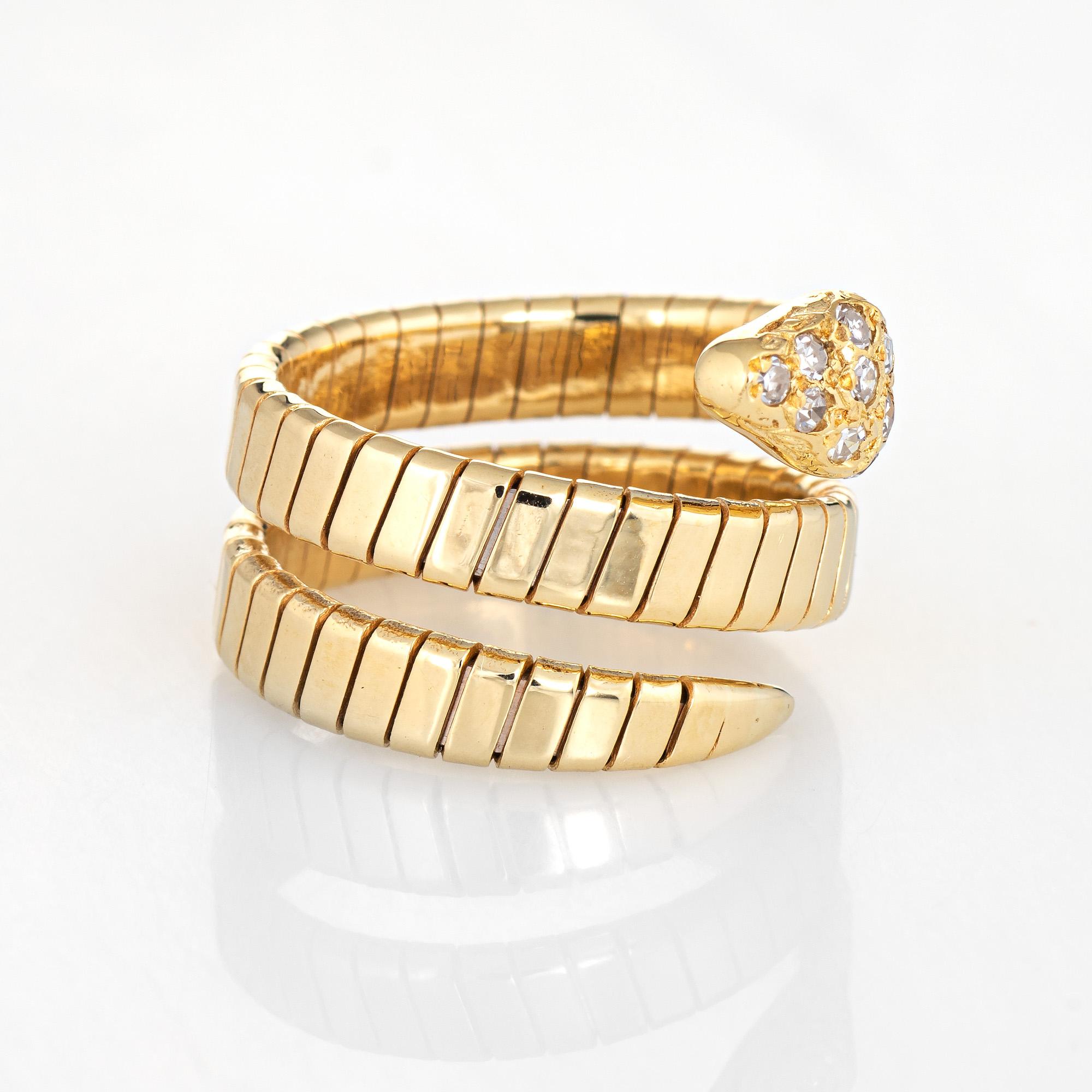 Modern Vintage Diamond Snake Ring 18 Karat Yellow Gold Coiled Band Estate Fine Jewelry