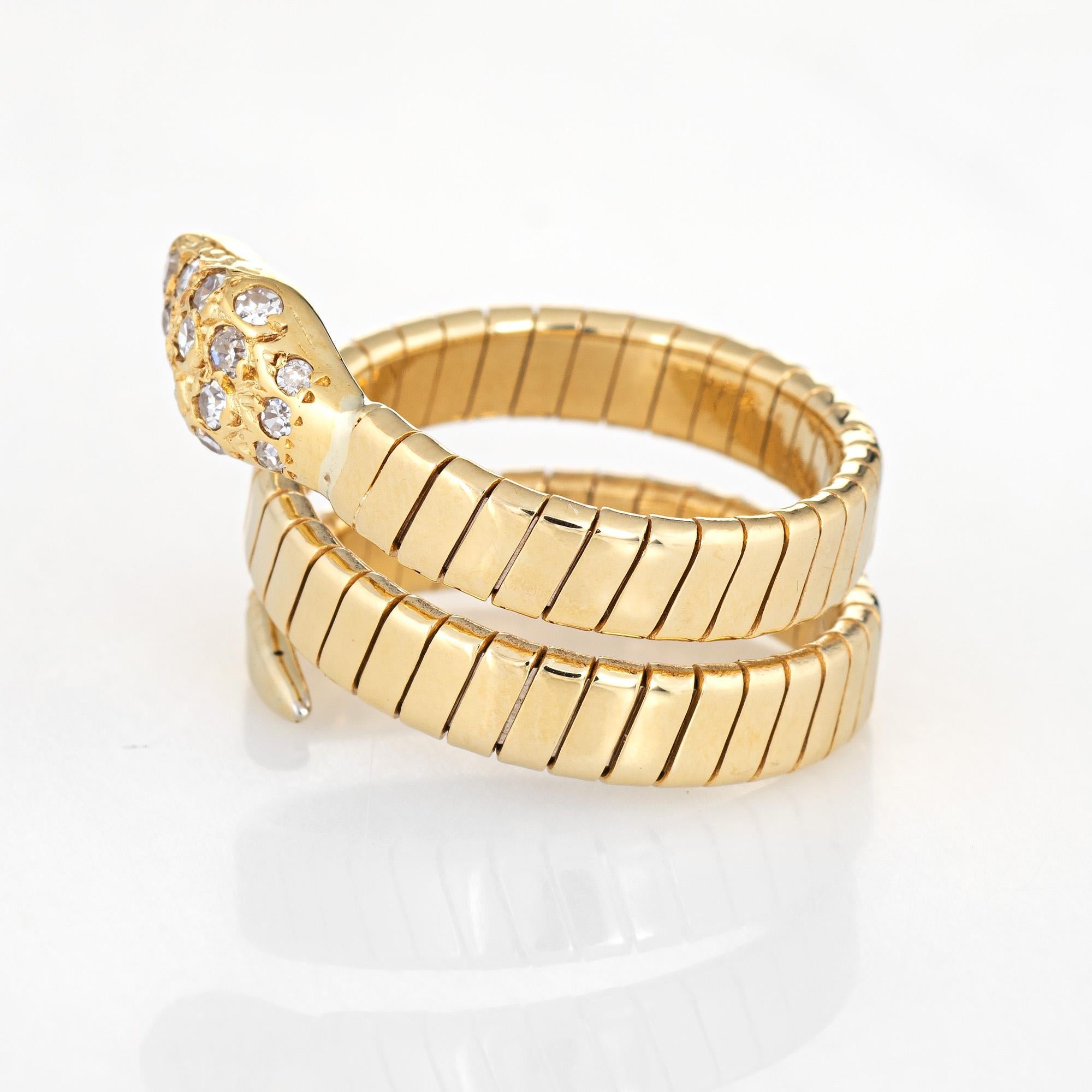 Round Cut Vintage Diamond Snake Ring 18 Karat Yellow Gold Coiled Band Estate Fine Jewelry