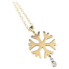 Vintage Diamond snowflake pendant, 18k gold, chain necklace