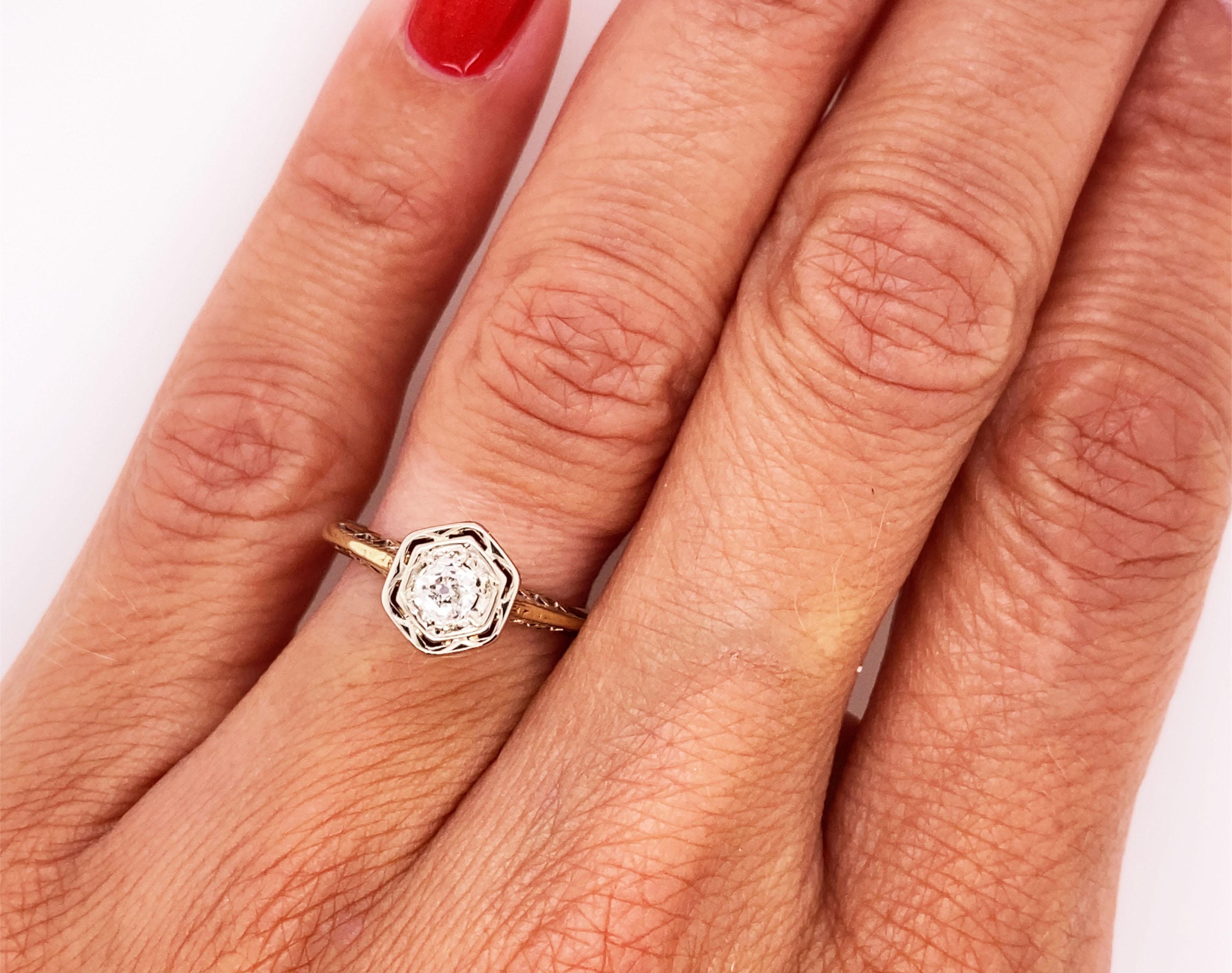 Art Deco Solitaire Diamond Ring .22ct F/VS Original 1920's Antique 14K Gold In Good Condition For Sale In Dearborn, MI