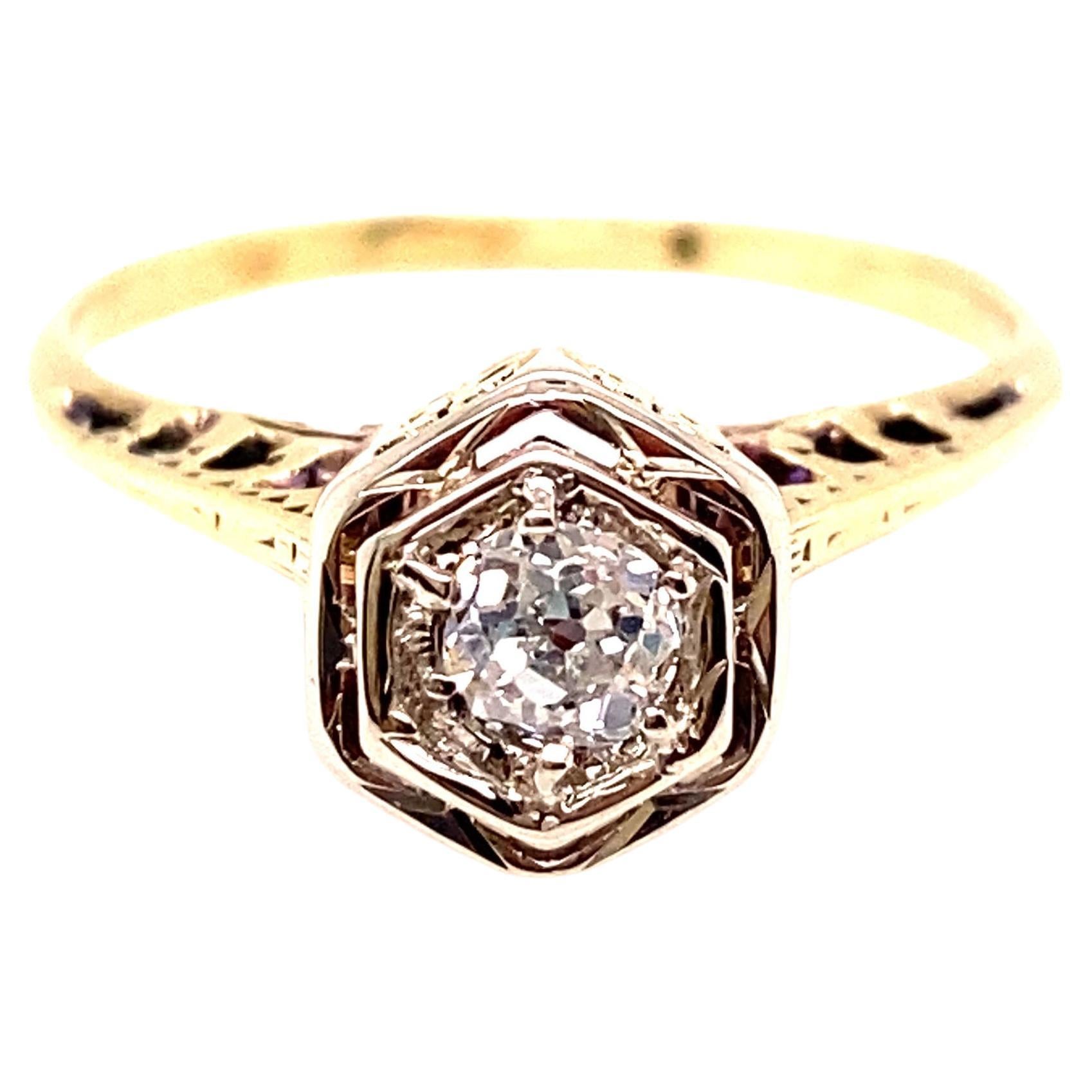 Bague Art Déco Solitaire Diamant .22ct F/VS Original 1920''s Antique 14K Gold