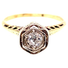 Art Deco Solitaire Diamond Ring .22ct F/VS Original 1920's Antique 14K Gold