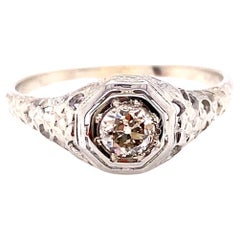 Art Deco Diamond Ring .28ct G/SI Old European Original 1920's Flowers 18K