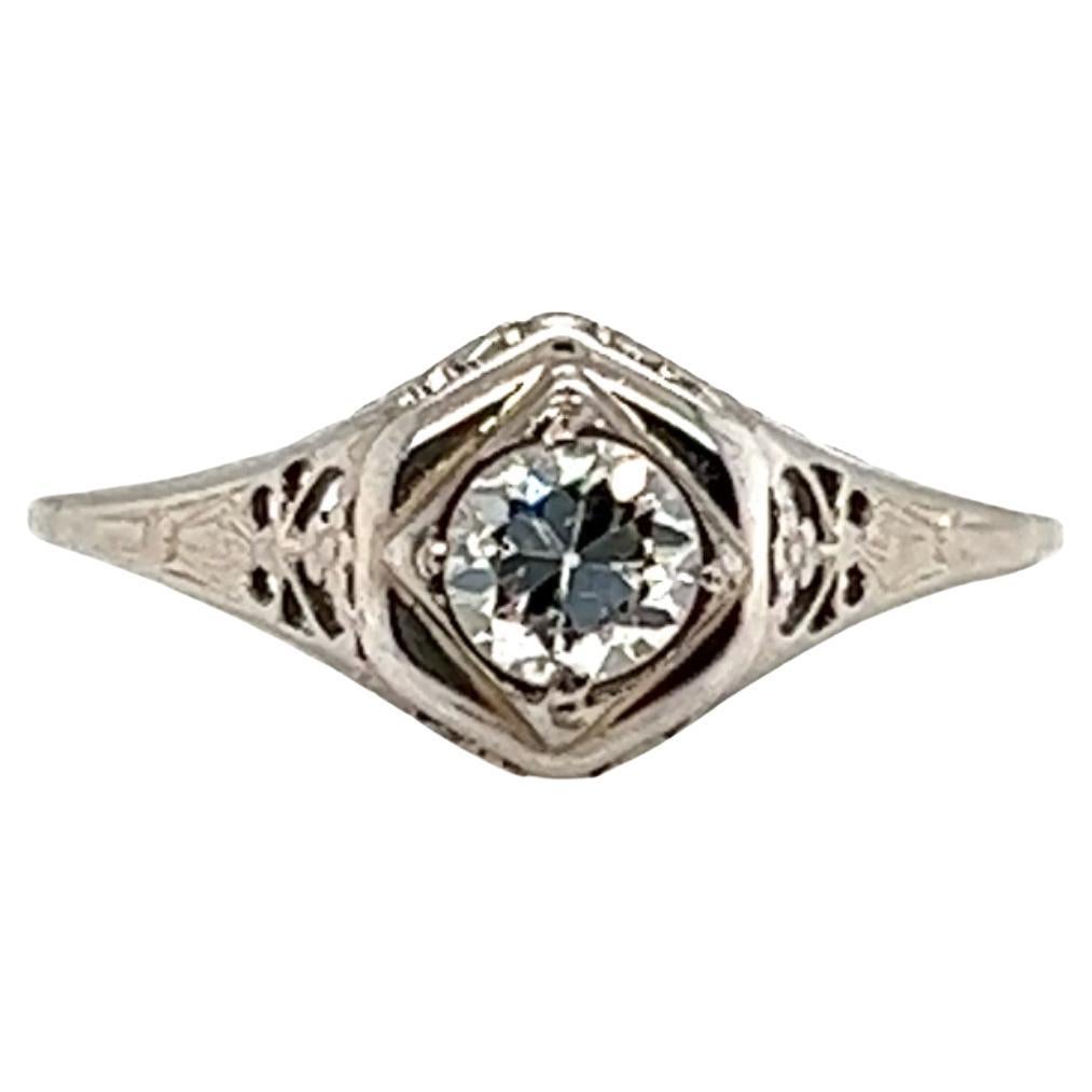 Vintage Diamond Solitaire Engagement Ring .30ct Belais Bros 18K Antique Deco