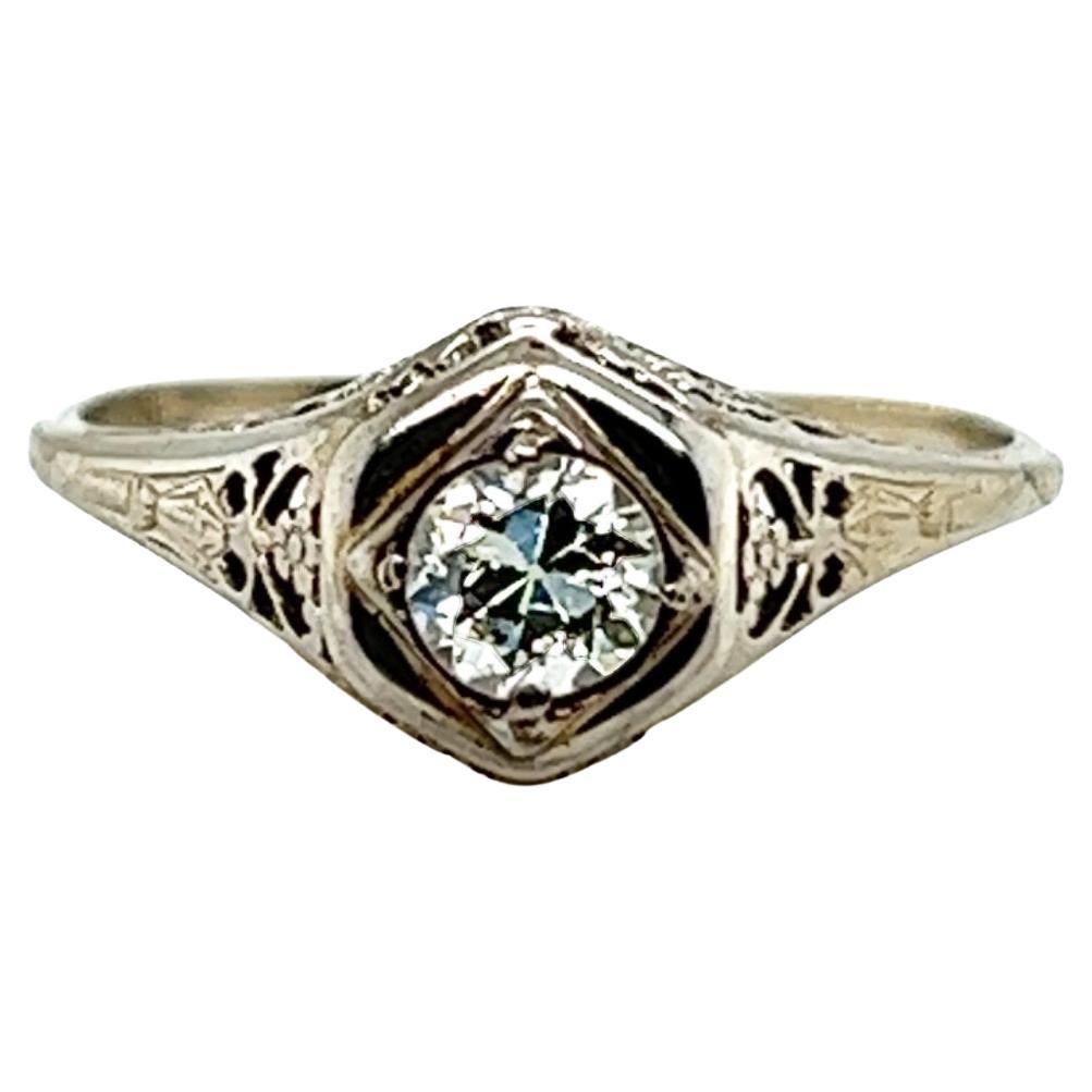 Vintage Diamond Solitaire Engagement Ring .30ct Belais Bros 18K Deco Original 19