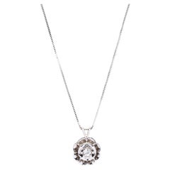 Retro Diamond Solitaire Necklace, 14KT White Gold, Diamond Flower Necklace