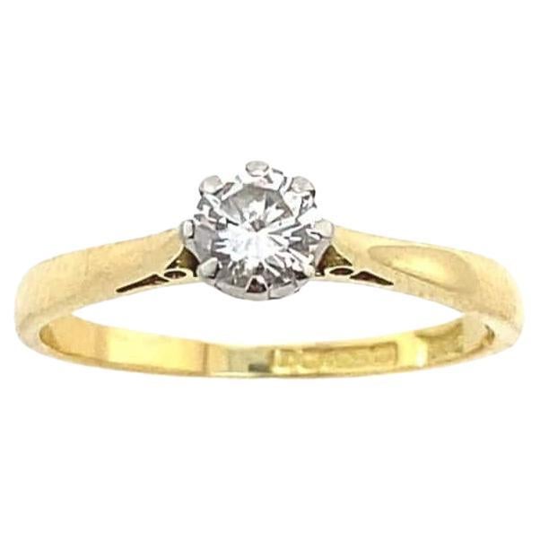 Vintage Diamond Solitaire Ring Set with 0.25ct in 18ct Yellow & Platinum Gold For Sale