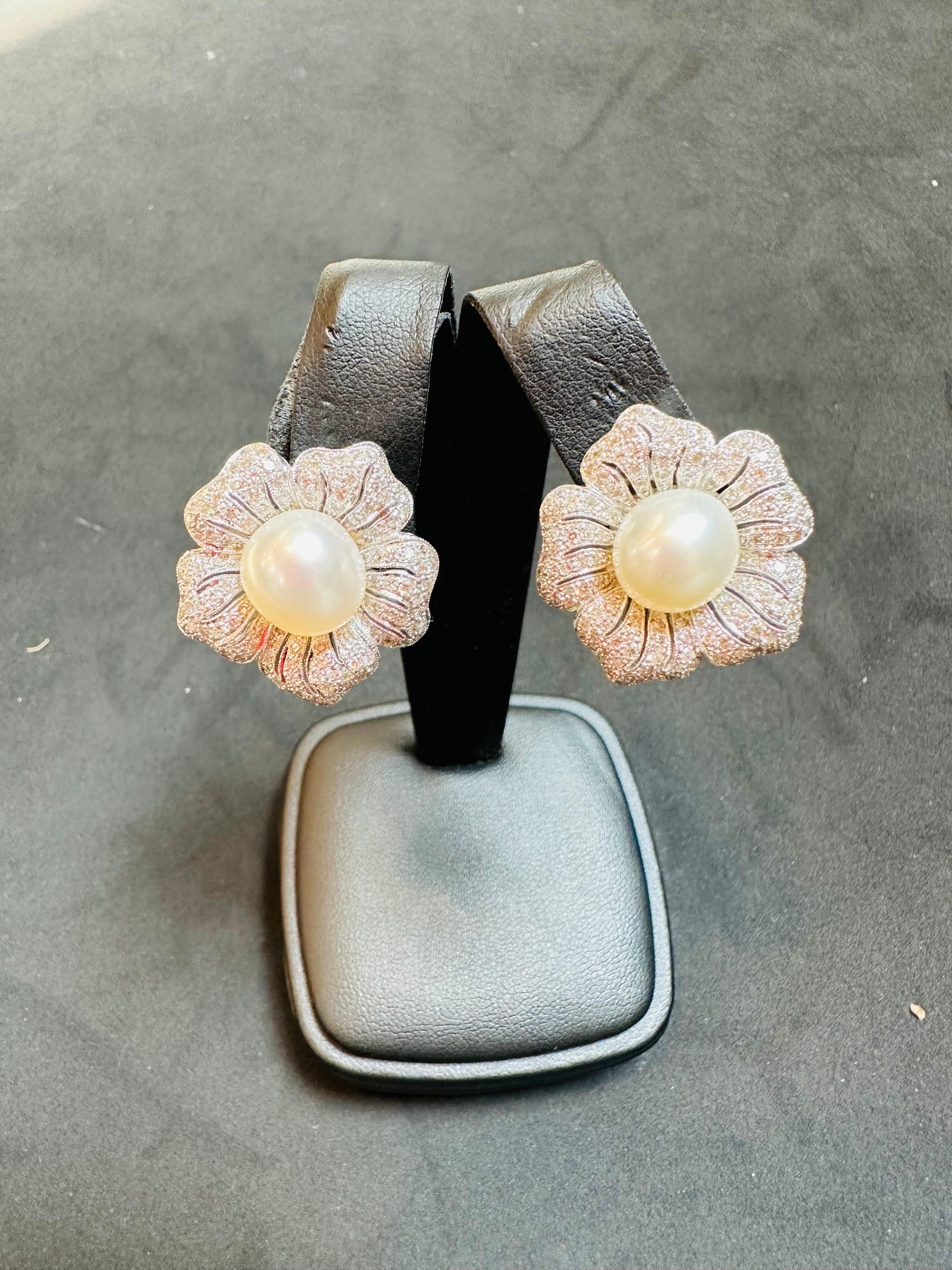 Diamant-Südseeperlen-Blume 18K Weißgold , Clip-On/Klappbar 7