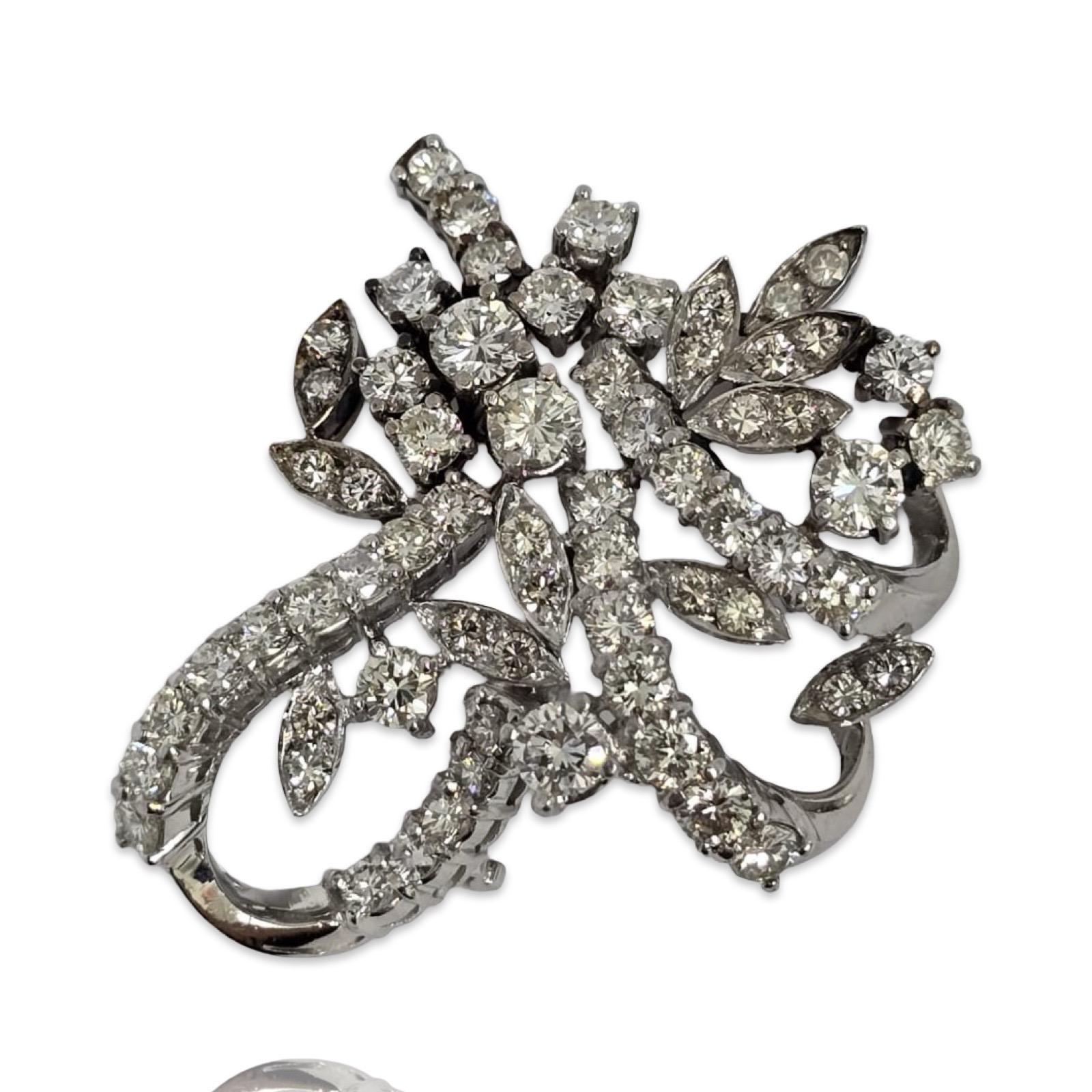 Vintage Diamant-Spray-Anhänger 5,00 tcw in 18K Weißgold Blumenmotiv im Angebot 5
