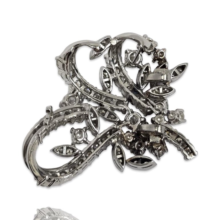 Broche/Pendentif Vintage Fleur Or Blanc Avec Cristaux - Réf. 3205 - Occasion Bon état