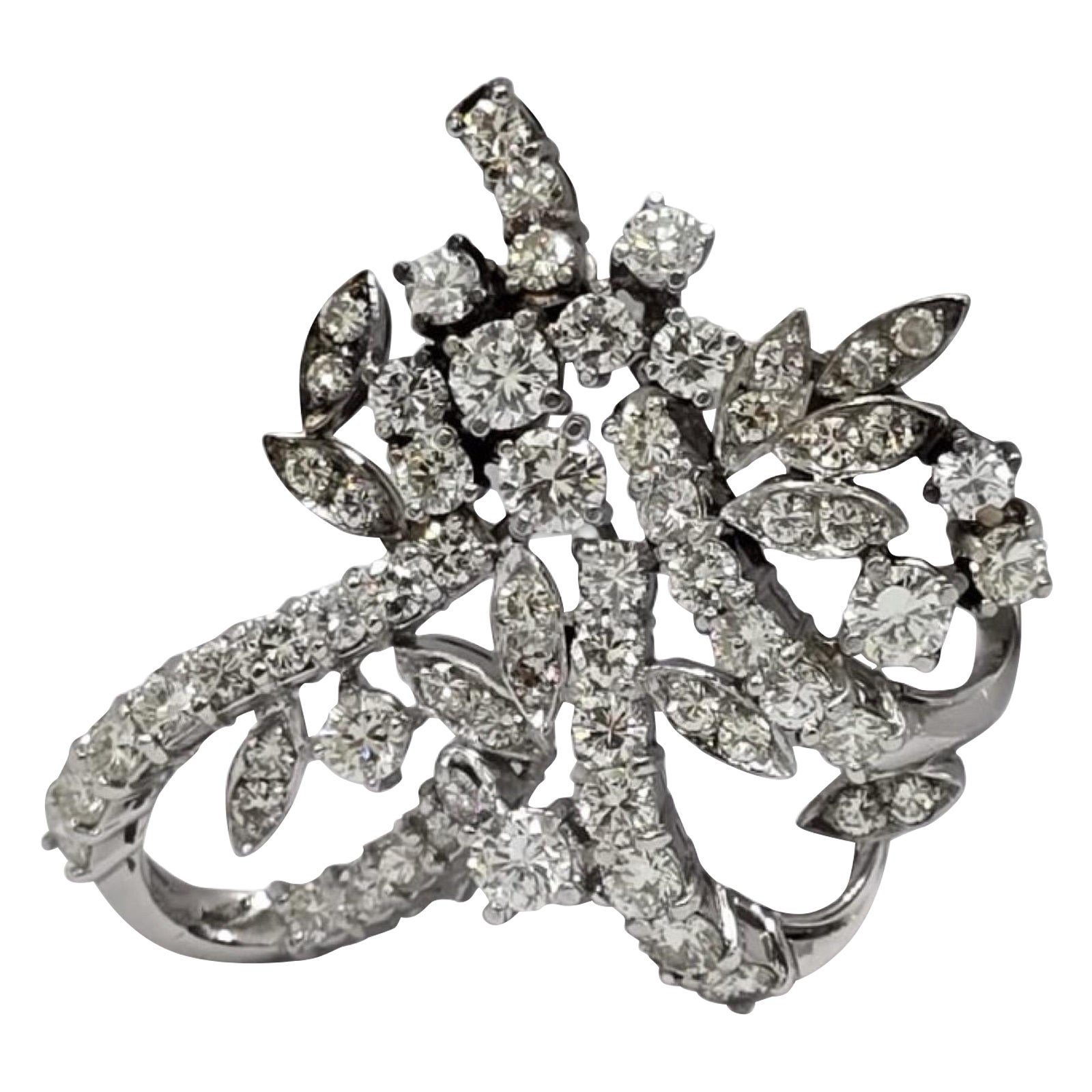 Pendentif Vintage Diamond Spray 5.00tcw en or blanc 18K Motif floral