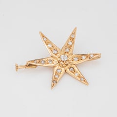 Pendentif vintage « Diamond Star » en or 14 carats – Broche – Bijou céleste du milieu du siècle