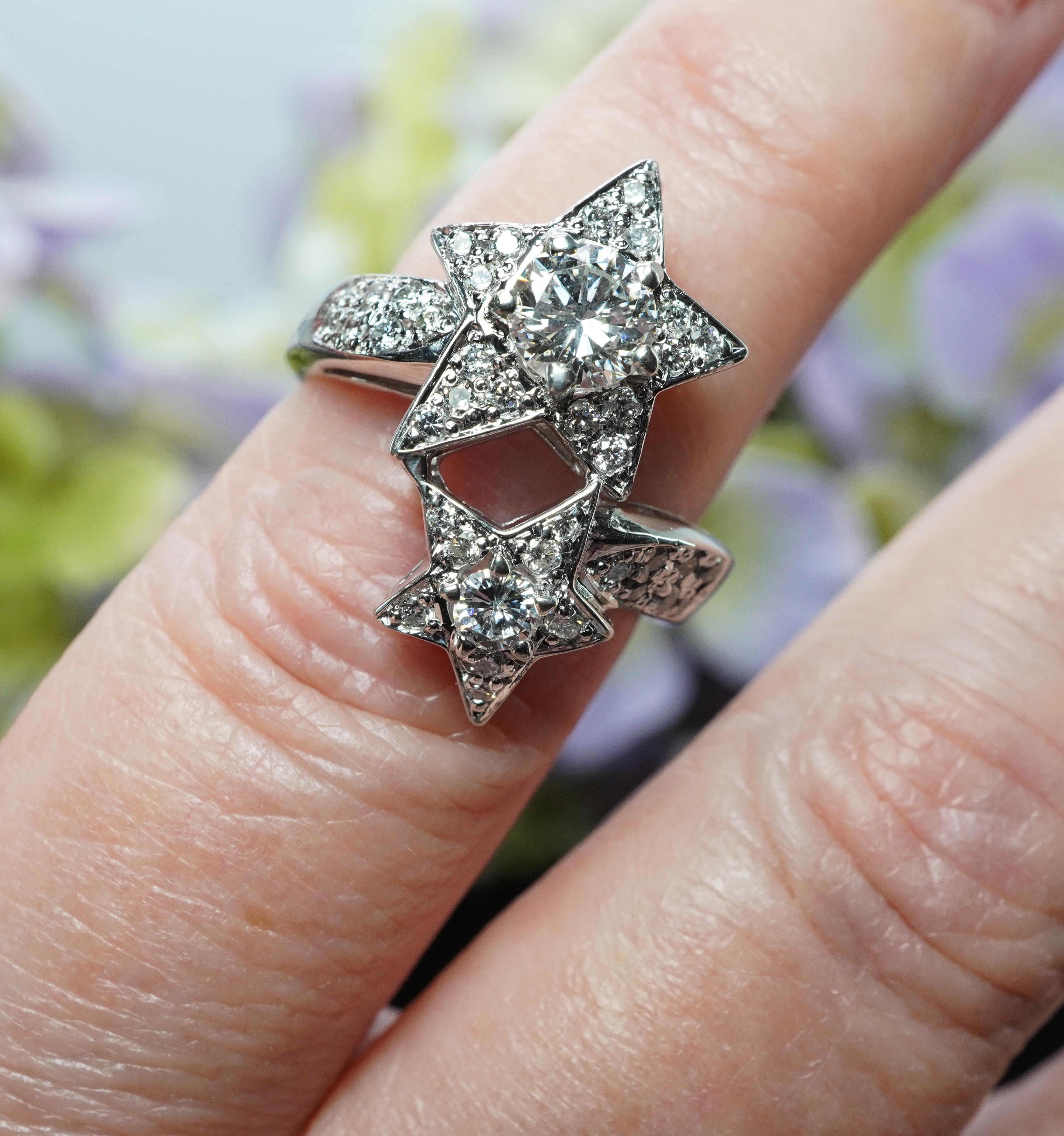 Round Cut Vintage Diamond Star Ring Platinum .54ct center Estate Jewelry 1.21cttw For Sale