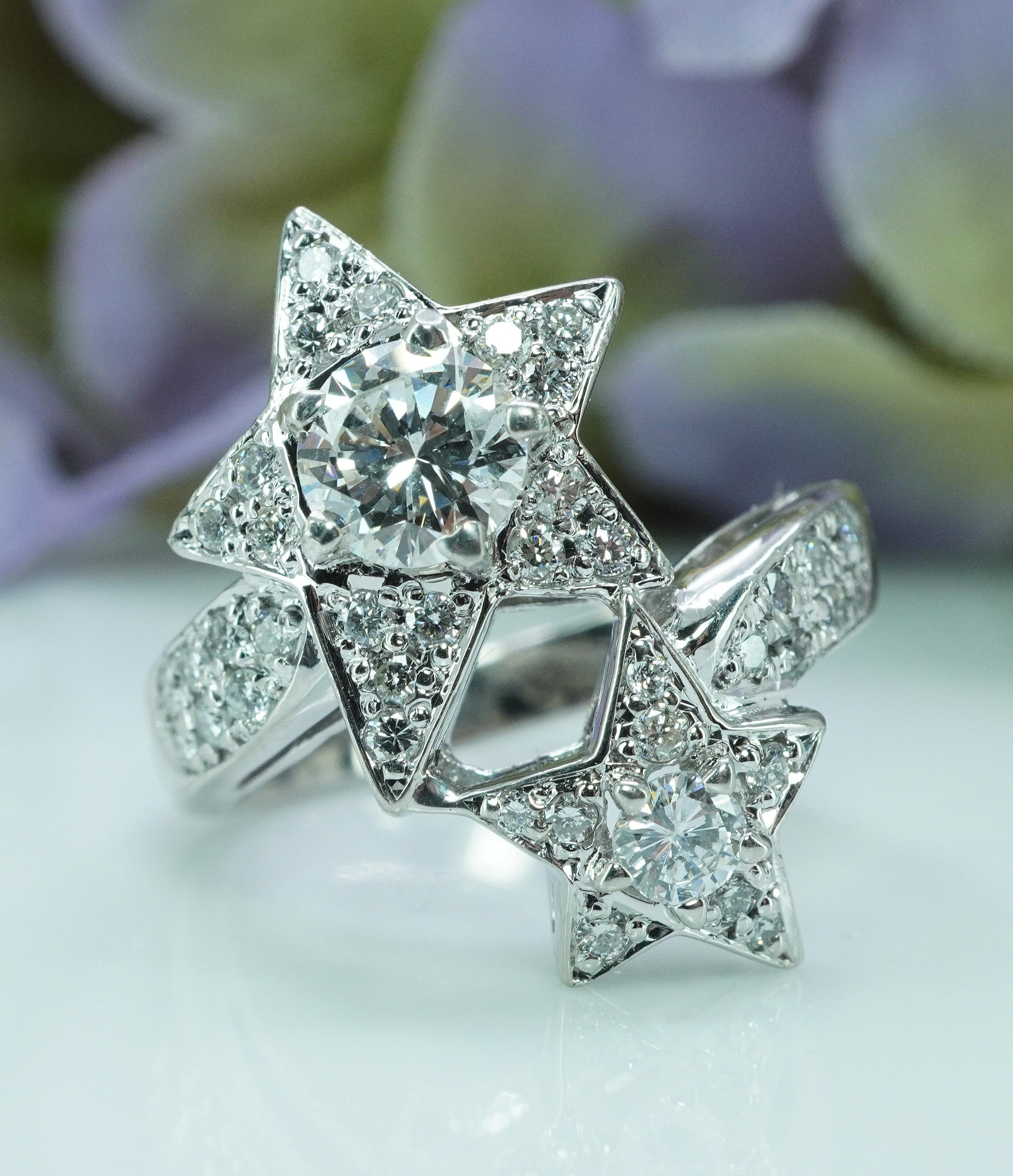 Vintage Diamond Star Ring Platinum .54ct center Estate Jewelry 1.21cttw In Good Condition For Sale In Brambleton, US