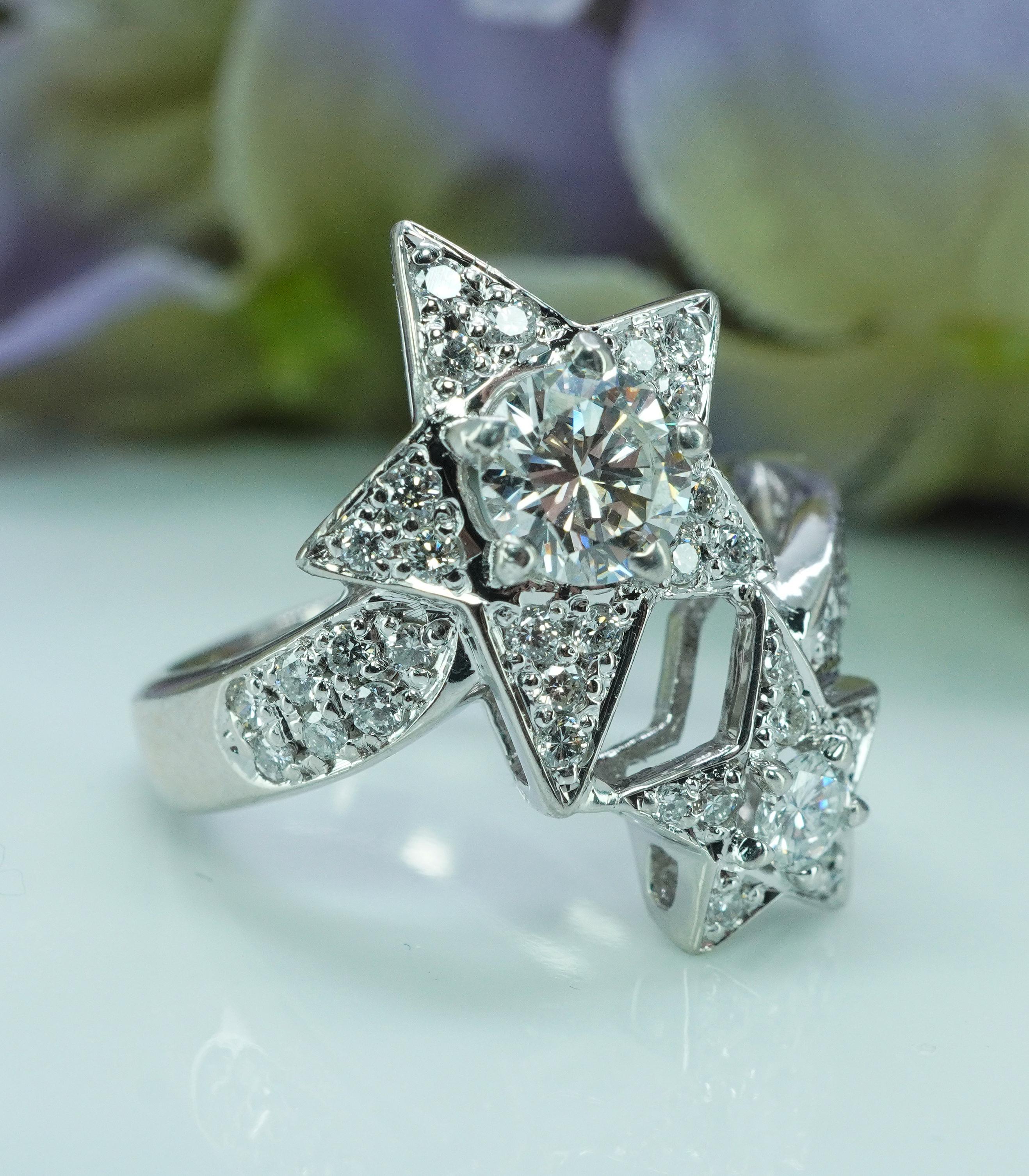 Women's Vintage Diamond Star Ring Platinum .54ct center Estate Jewelry 1.21cttw For Sale