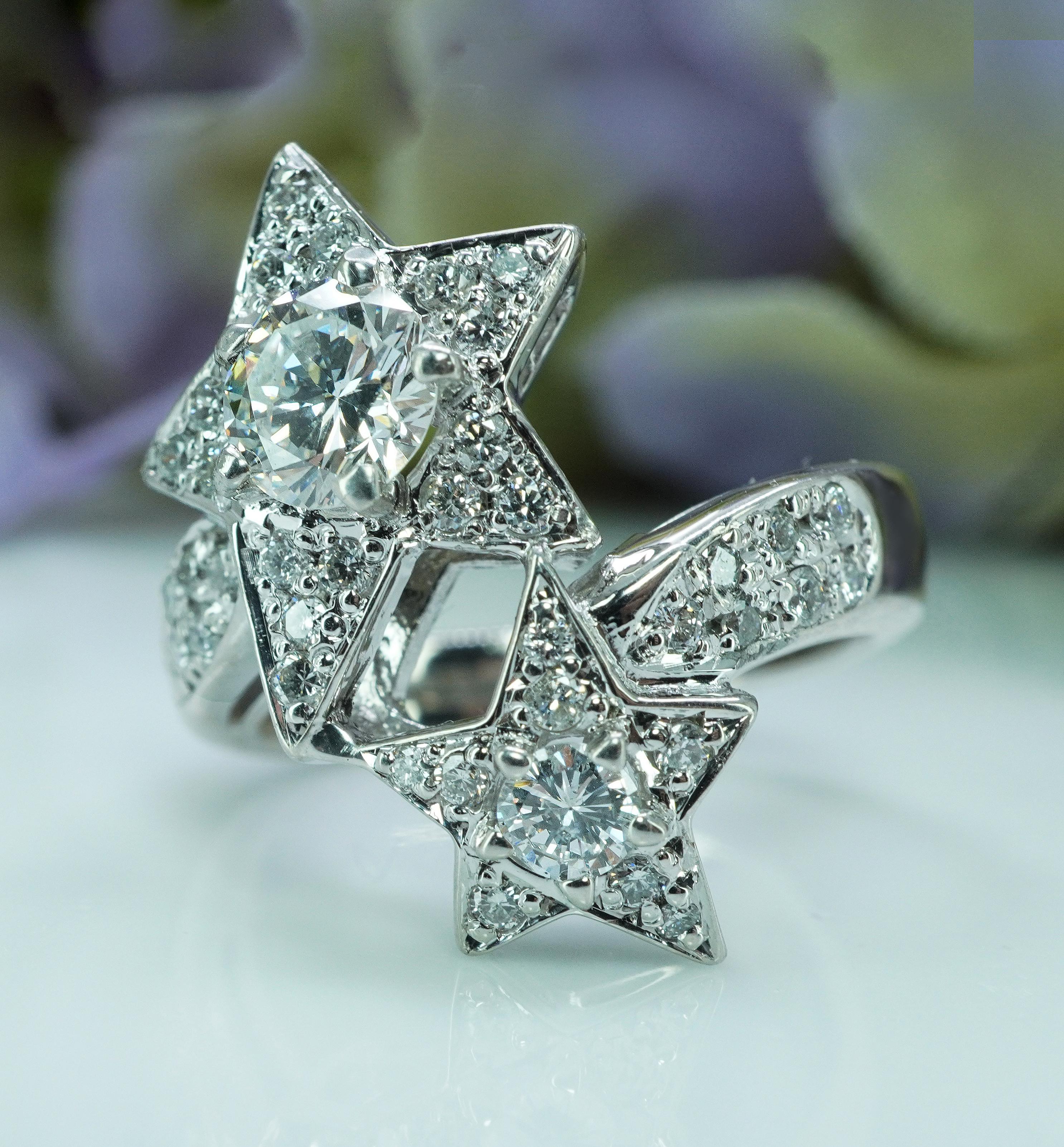 Vintage Diamond Star Ring Platinum .54ct center Estate Jewelry 1.21cttw For Sale 1