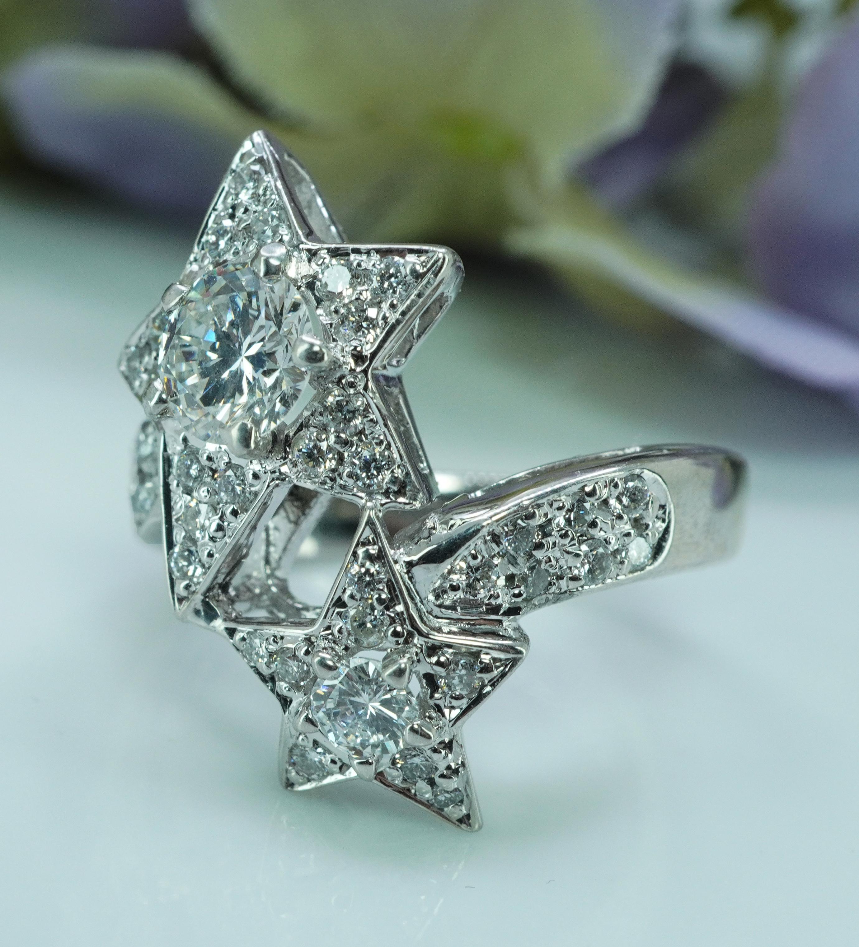 Vintage Diamond Star Ring Platinum .54ct center Estate Jewelry 1.21cttw For Sale 2