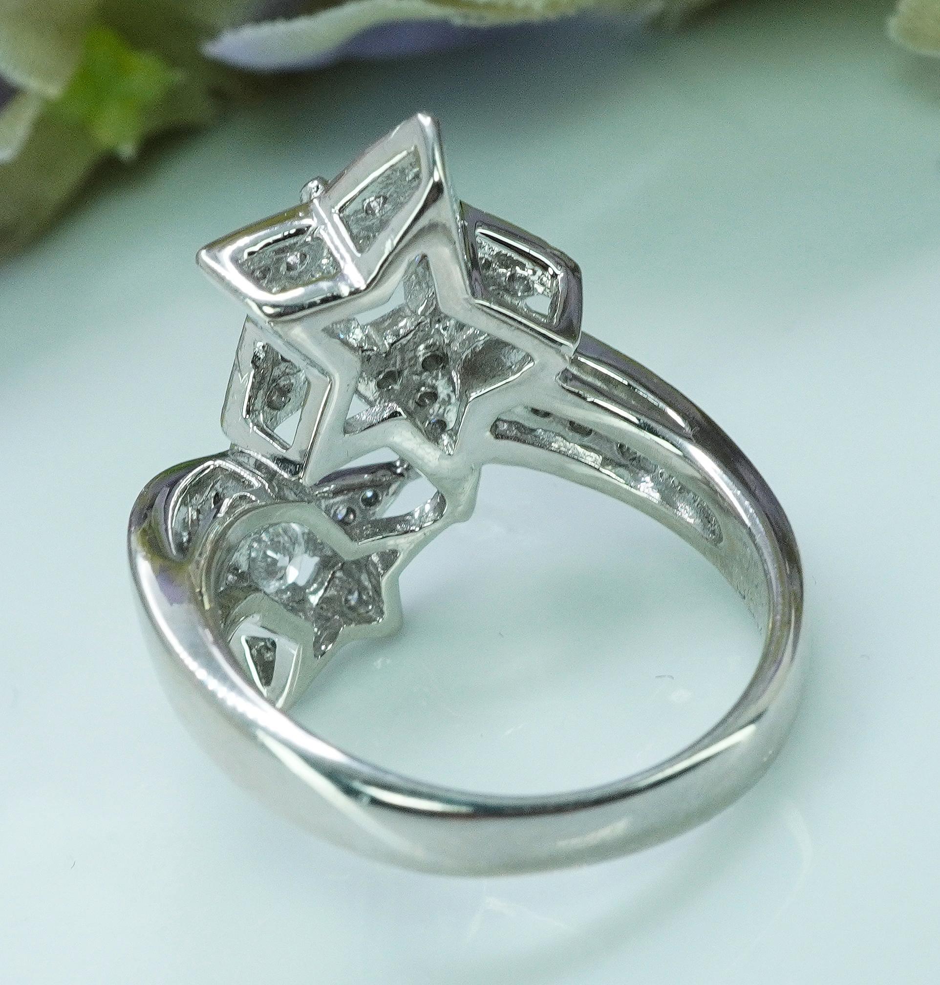 Vintage Diamond Star Ring Platinum .54ct center Estate Jewelry 1.21cttw For Sale 3
