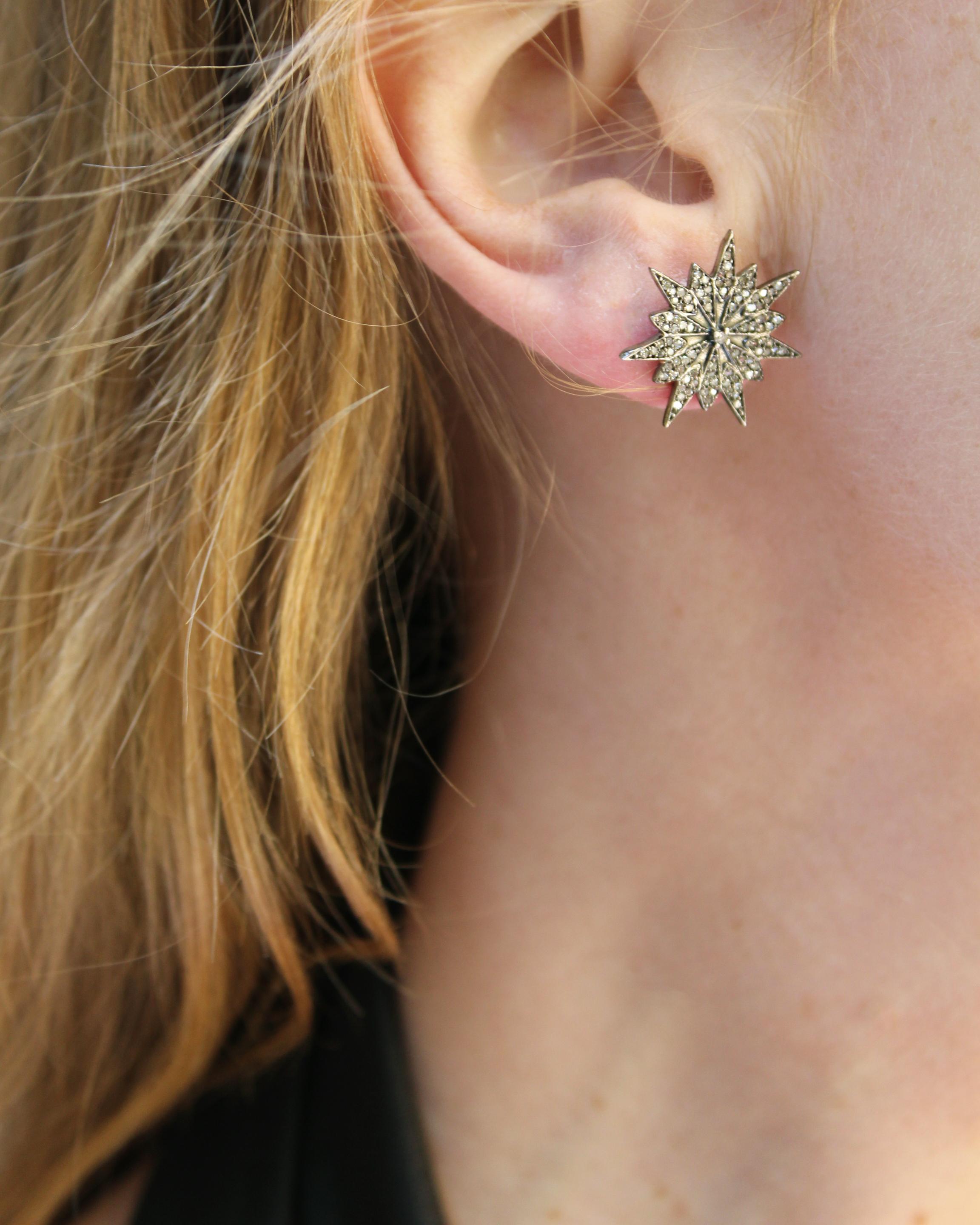 Victorian Vintage Diamond Starburst Earrings For Sale