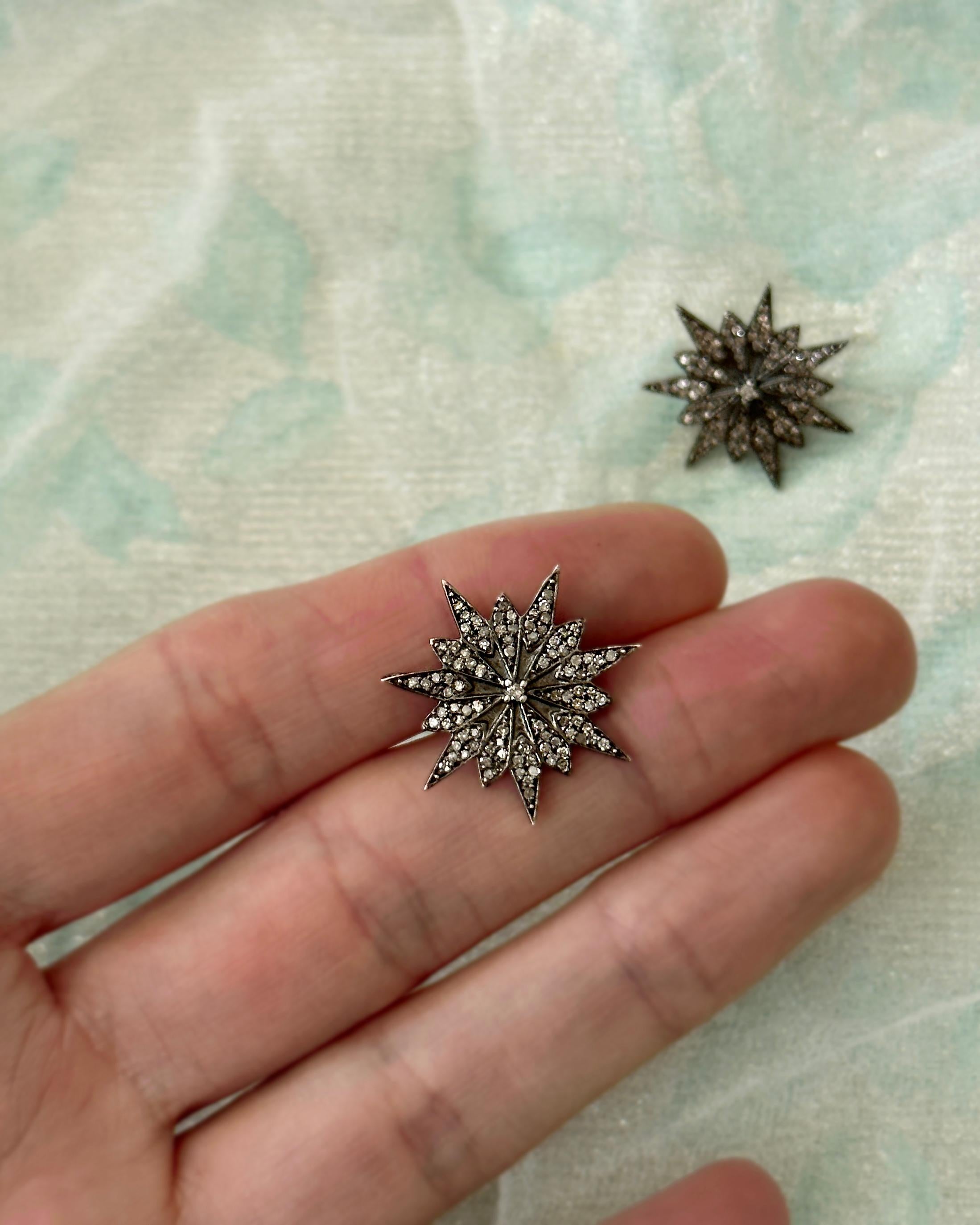 Women's or Men's Vintage Diamond Starburst Earrings For Sale