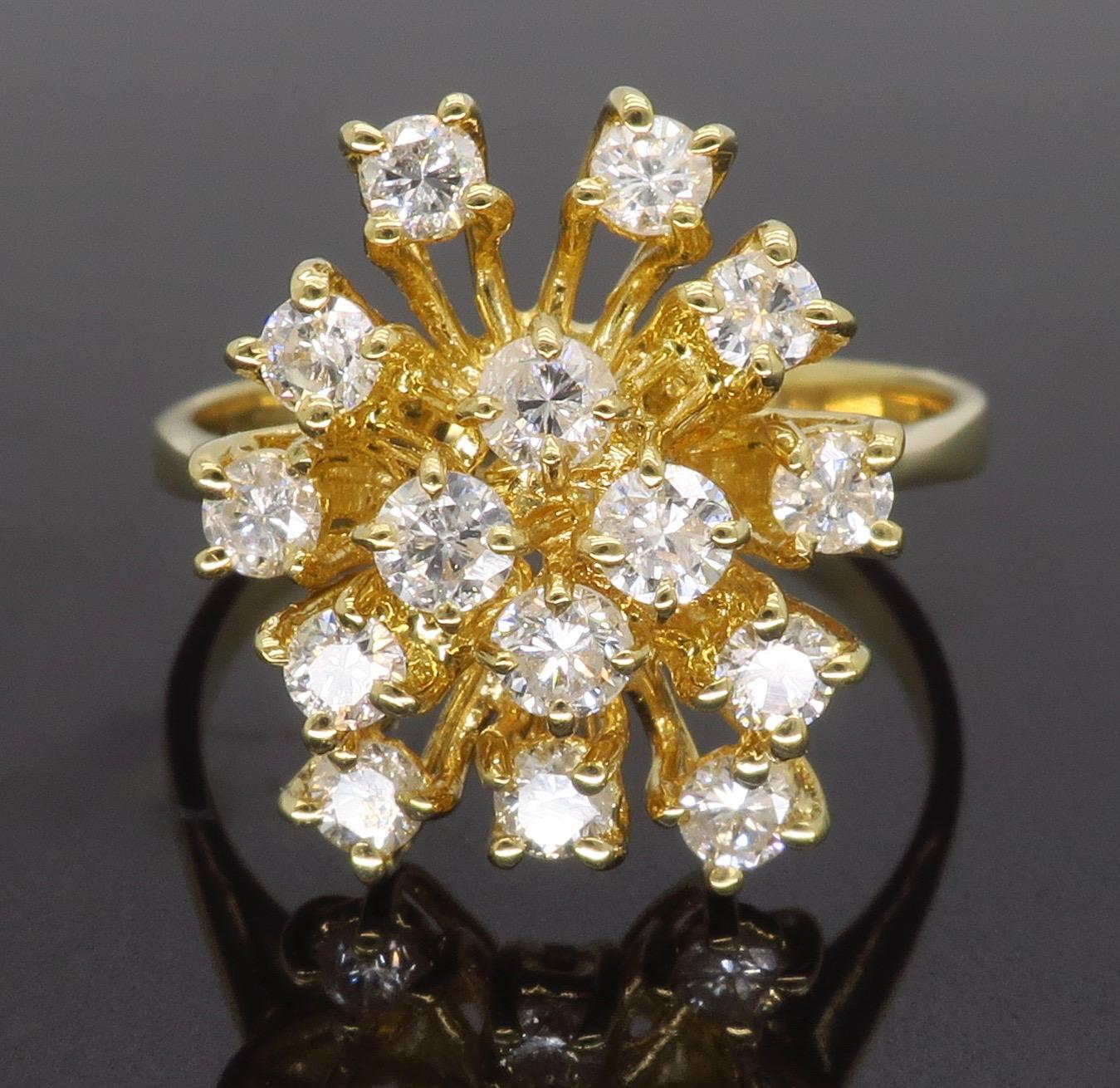 Vintage Diamond Starburst Ring In Excellent Condition In Webster, NY
