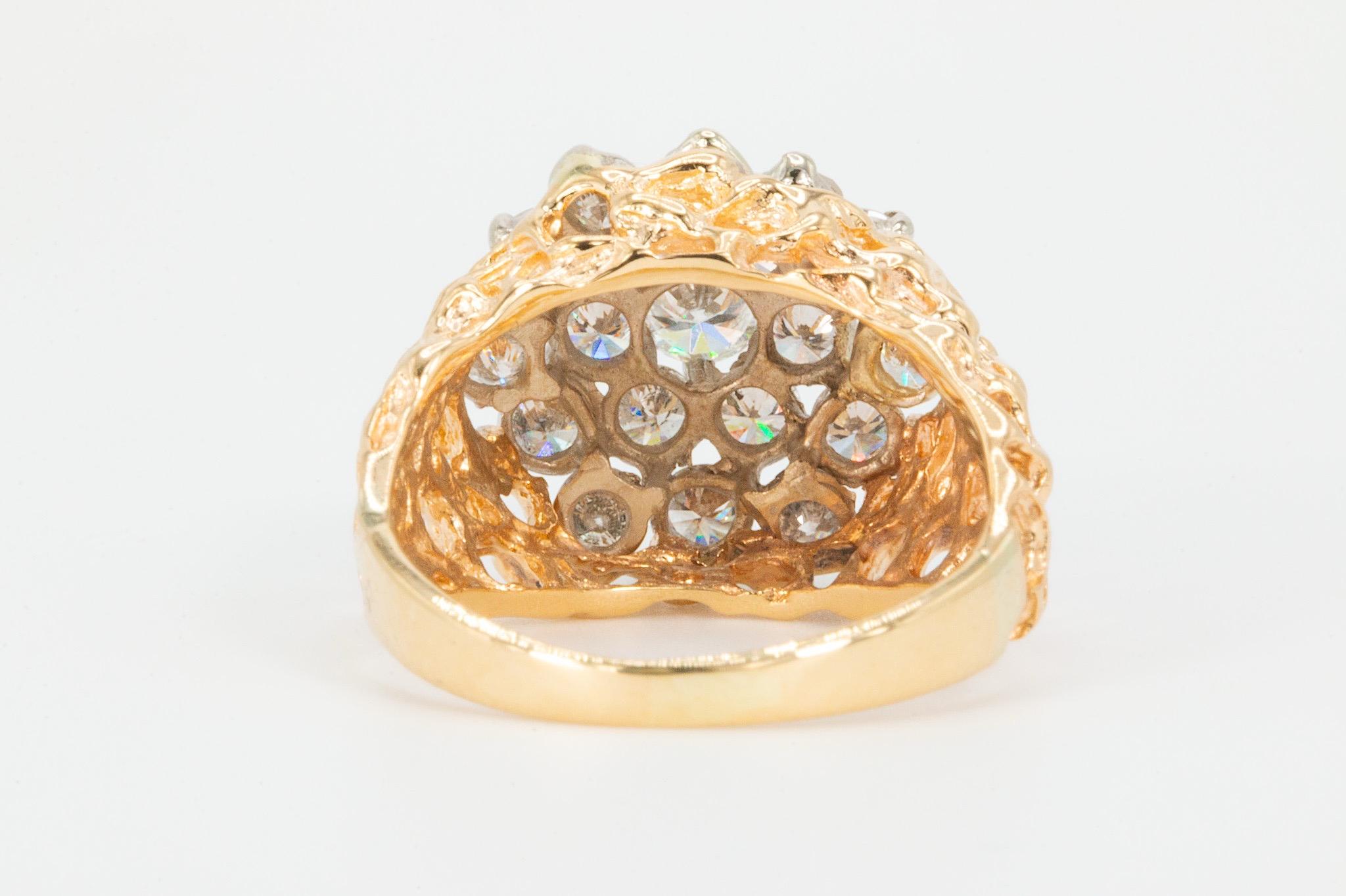 Bague de déclaration en or jaune 14K avec diamant vintage Bon état - En vente à Houston, TX
