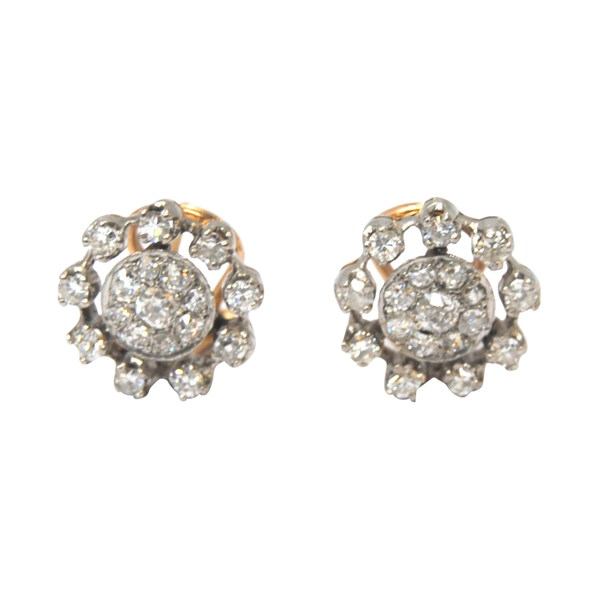Vintage Diamond Stud Earrings in 18 Karat White and Rose Gold