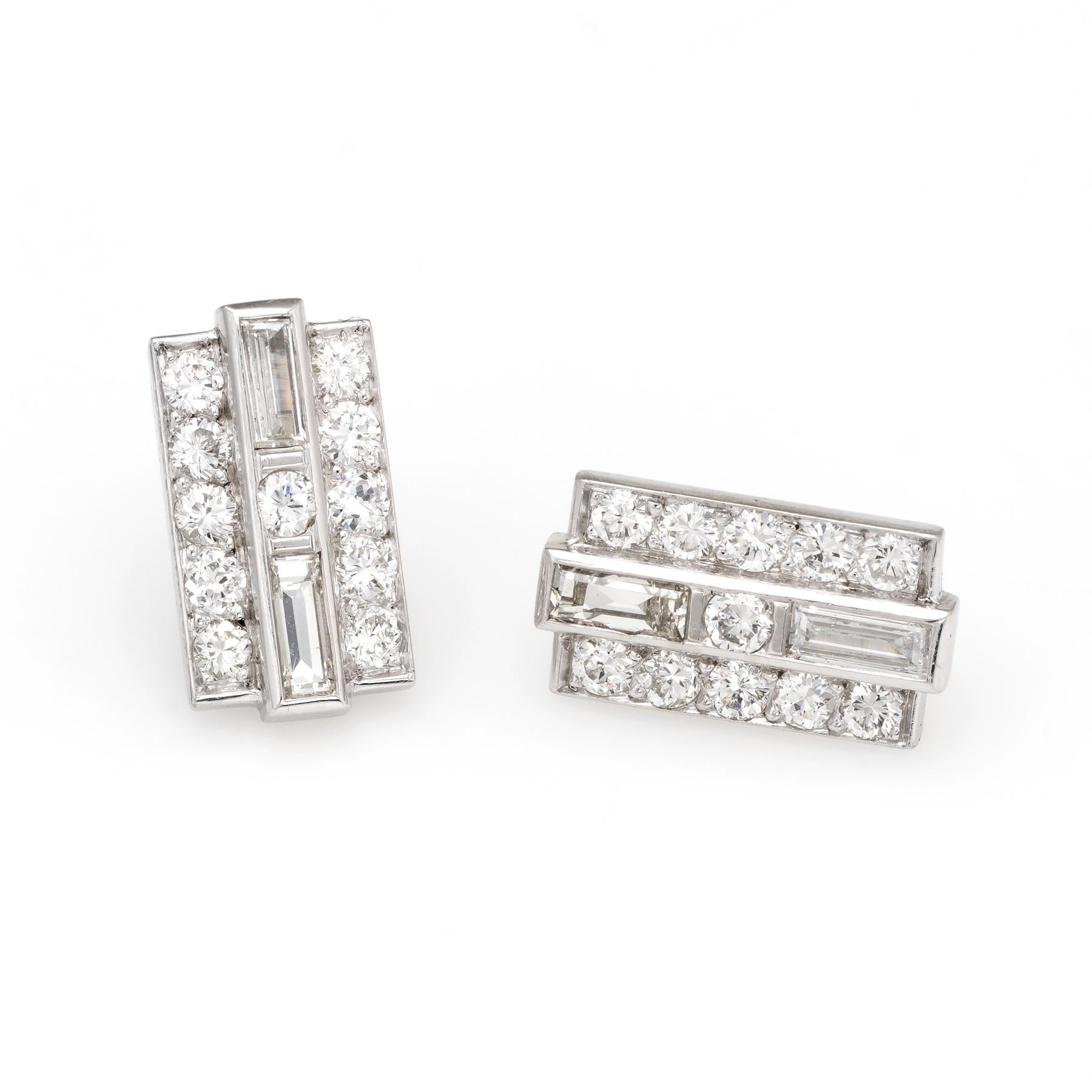 Modern Vintage Diamond Stud Earrings Mixed Cut Square Platinum Estate Fine Jewelry