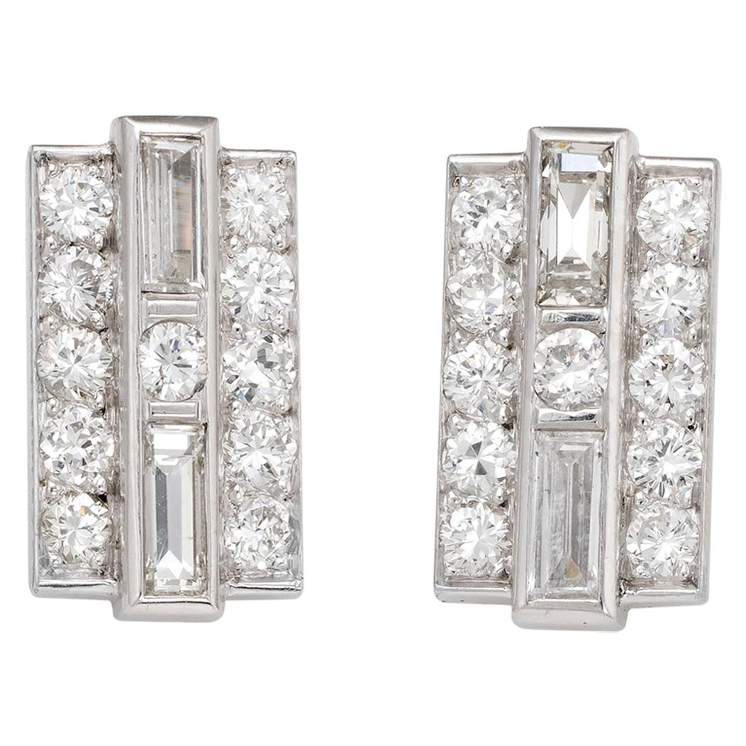 Vintage Diamond Stud Earrings Mixed Cut Square Platinum Estate Fine Jewelry