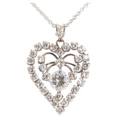 Vintage 5.14 Ctw. Diamond-Studded Heart Pendant on 14K White Gold Necklace