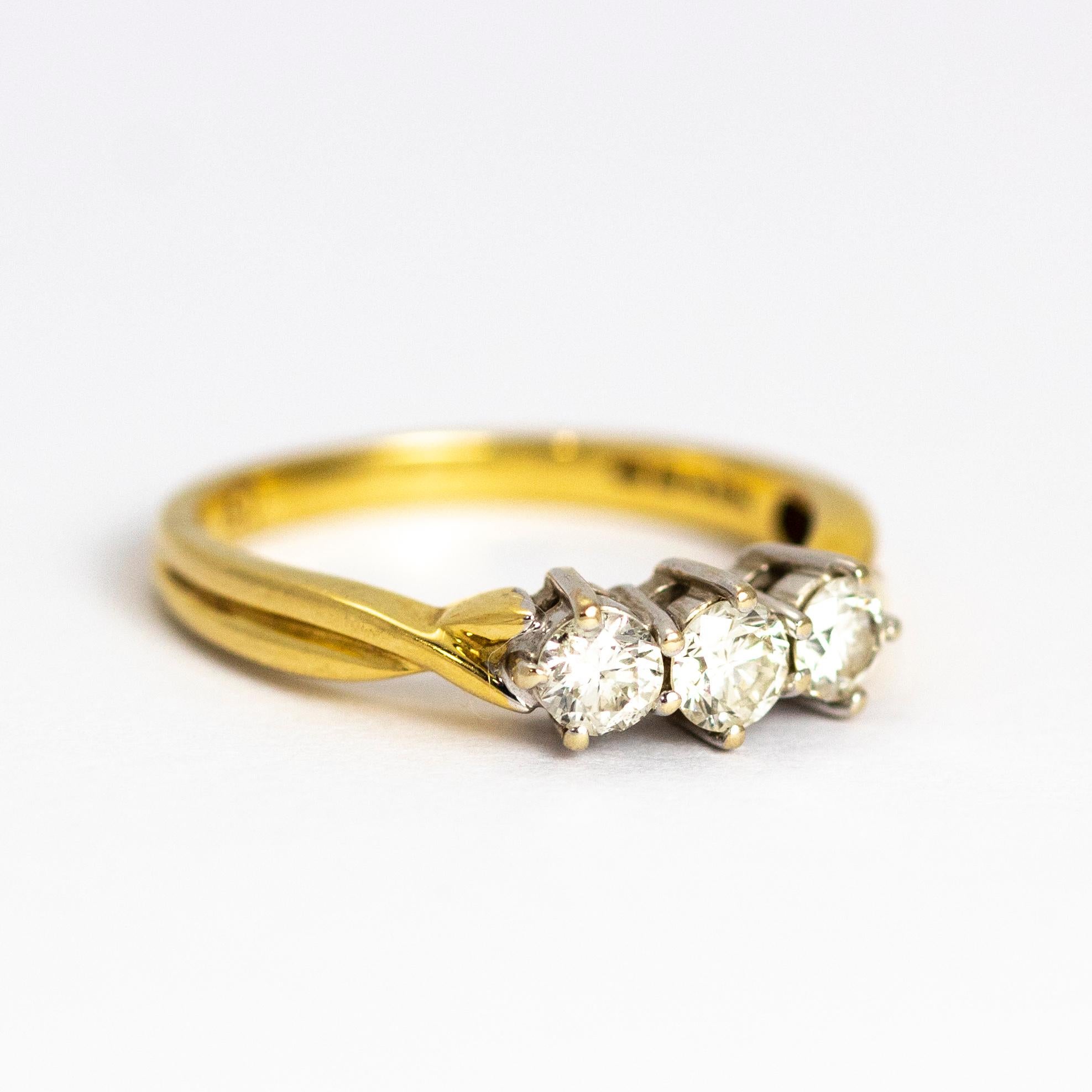 Women's Vintage Diamond Three-Stone 18 Carat Gold Ring For Sale
