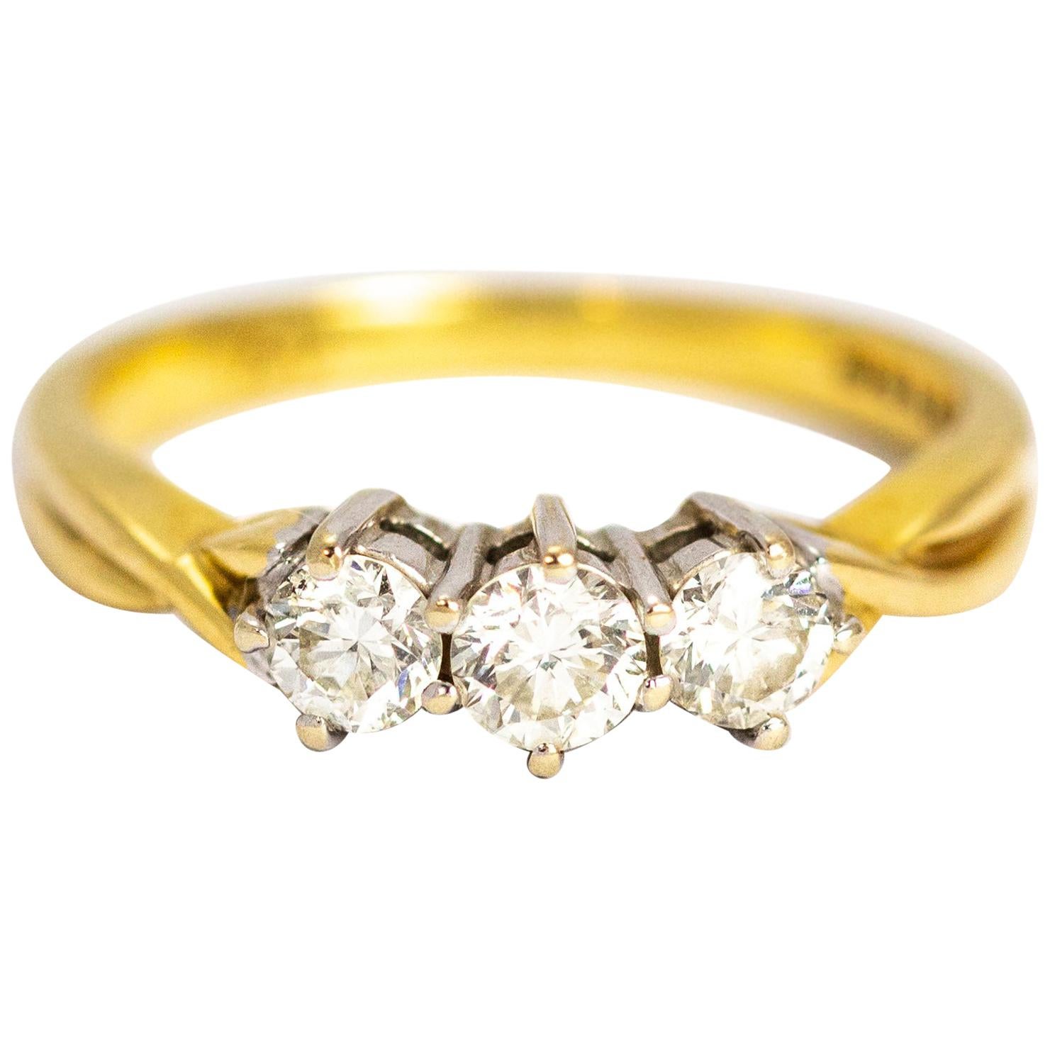 Vintage Diamond Three-Stone 18 Carat Gold Ring For Sale