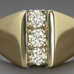 Bague cocktail vintage à trois diamants, en or jaune 14 carats