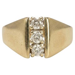 Bague cocktail vintage à trois diamants, en or jaune 14 carats