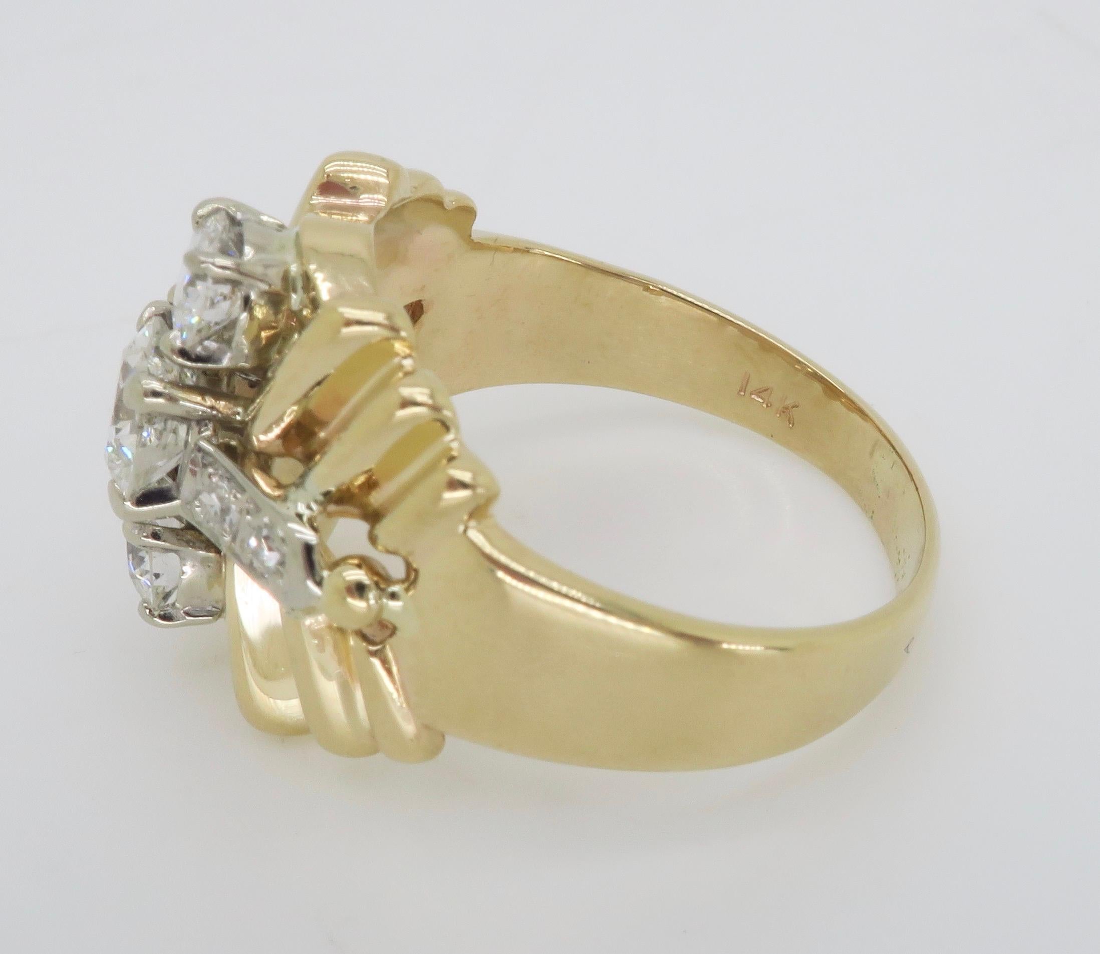 Vintage Diamond Three Stone Cocktail Ring Made in 14k Yellow Gold  For Sale 8