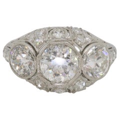 Vintage Diamond Three Stone Cocktail Ring Made in Platinum