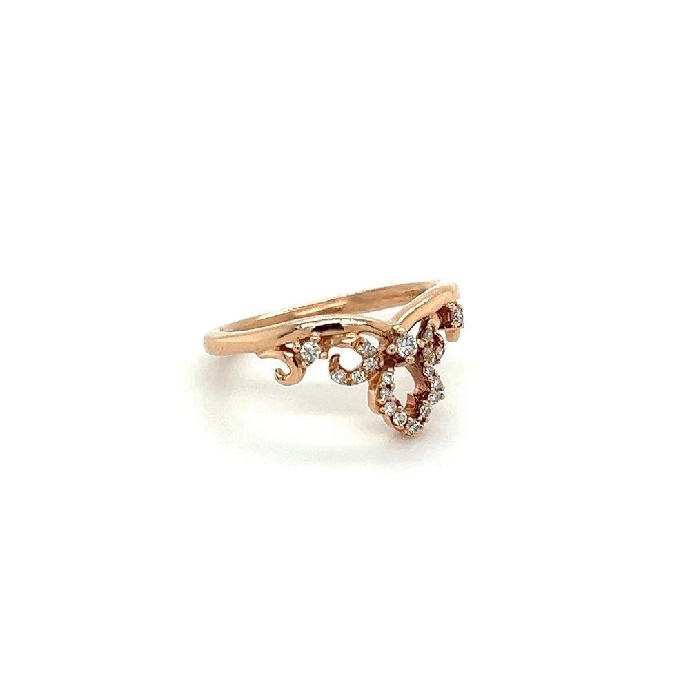 Simply Beautiful! Finely detailed Vintage Diamond Tiara Gold Band Cocktail Ring. Hand set with 0.18tcw Diamonds. Hand crafted in 14K Rose Gold mounting. Ring size 5.75, we offer ring resizing. The ring epitomizes vintage charm. Ideal worn alone or