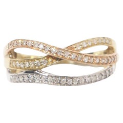 Dreifarbiger Trinity-Ring, Vintage, Pavé-Diamant, 10 Karat, Gelb-Weiß und Rose
