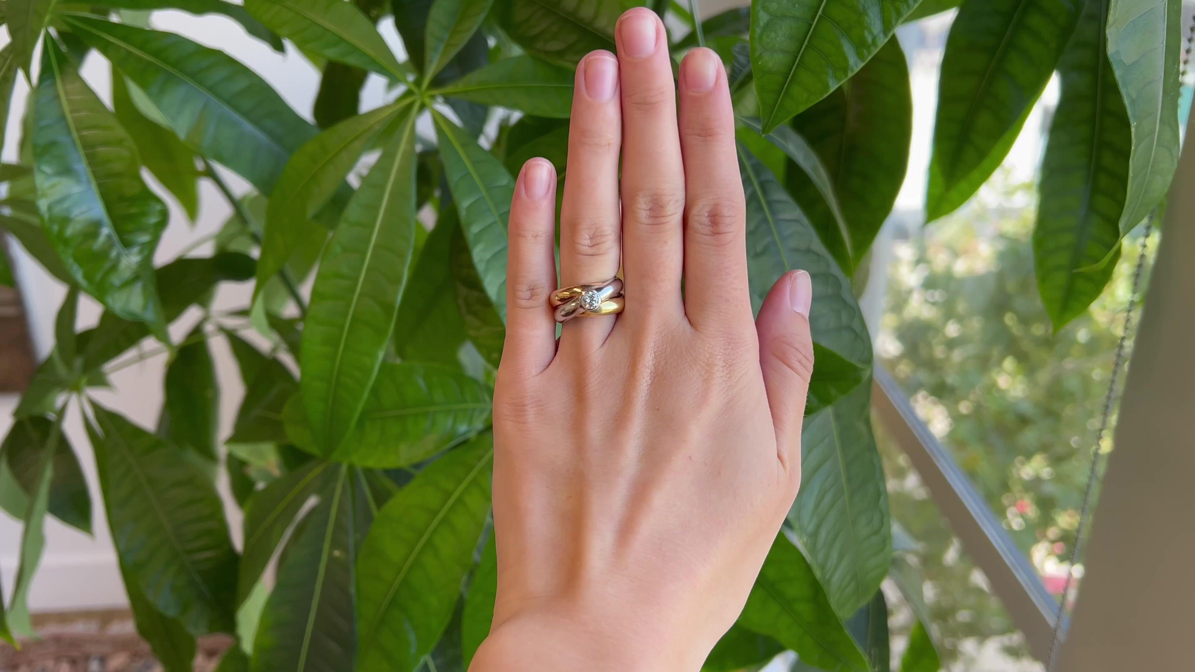 Bandring aus 18 Karat Gold mit dreifarbigem Diamanten im Vintage-Stil (Rundschliff)