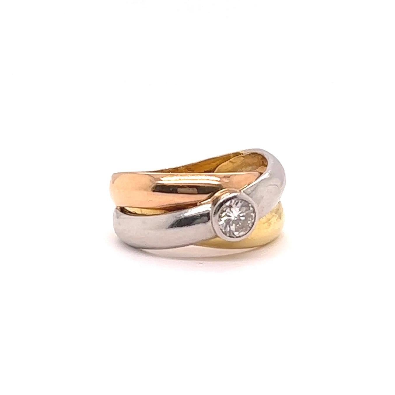 Bandring aus 18 Karat Gold mit dreifarbigem Diamanten im Vintage-Stil im Zustand „Hervorragend“ in Beverly Hills, CA