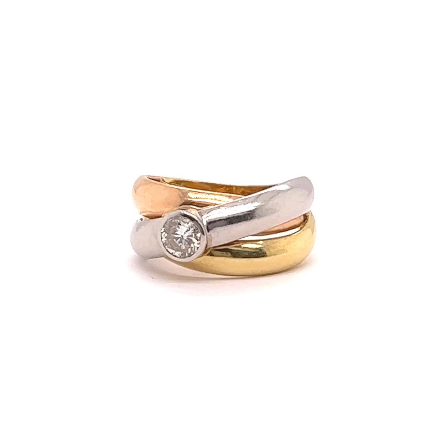 Bandring aus 18 Karat Gold mit dreifarbigem Diamanten im Vintage-Stil für Damen oder Herren