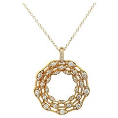 Vintage Diamond Triple Scalloped Gold Circle Pendant Necklace