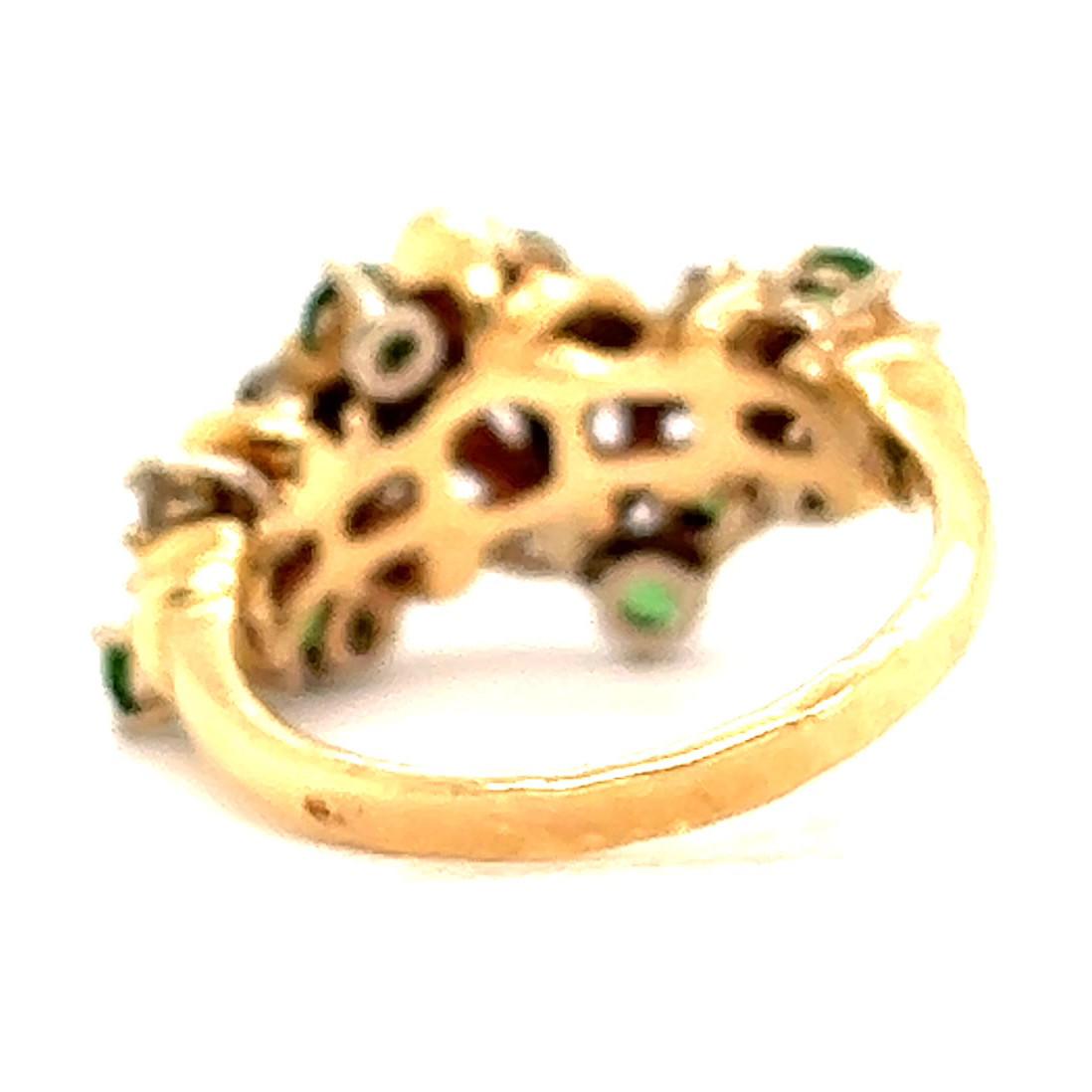 Round Cut Vintage Diamond Tsavorite Garnet 14 Karat Yellow Gold Cluster Ring For Sale