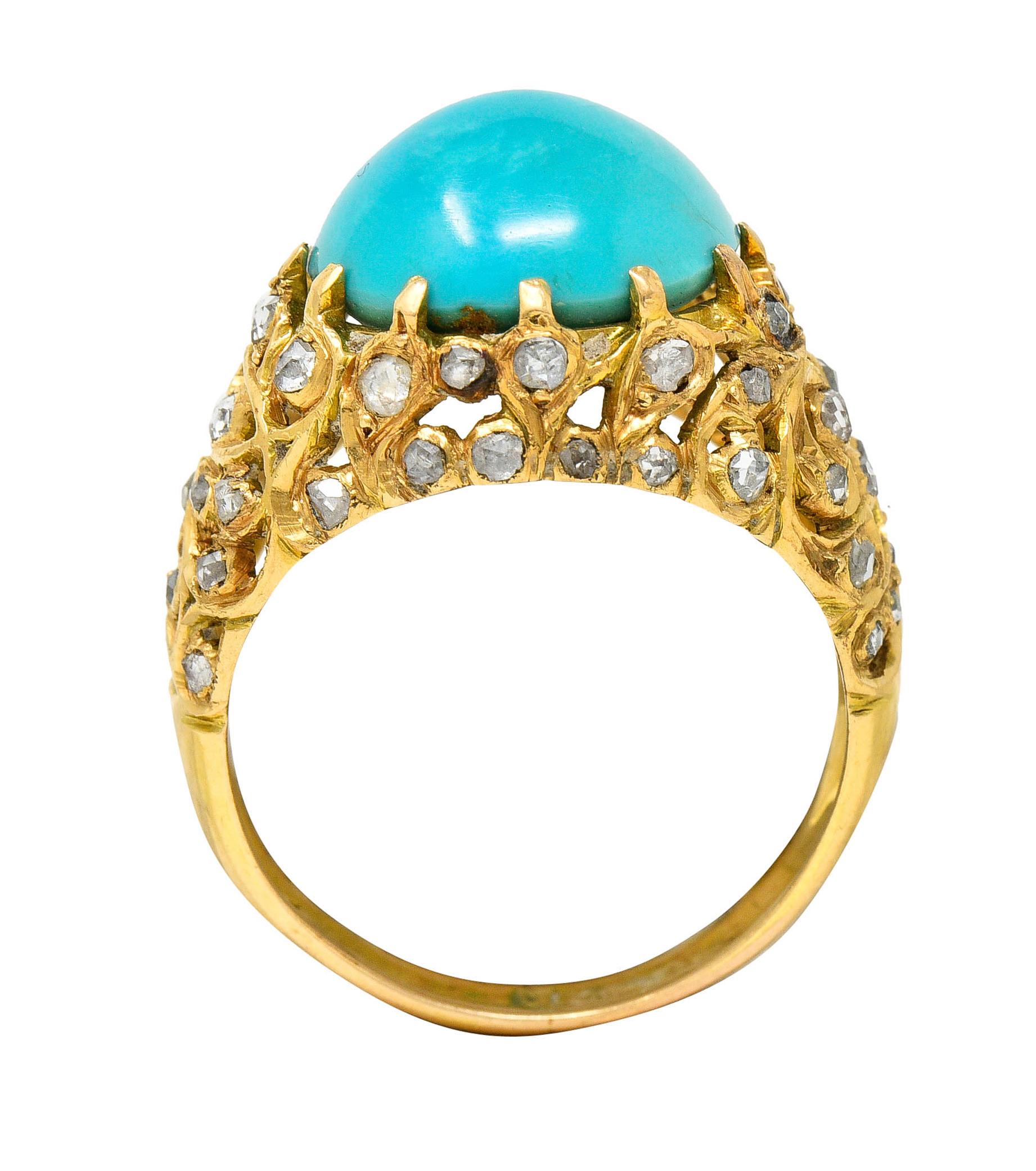 Vintage Diamond Turquoise 18 Karat Gold Bombe Cabochon Ring 2